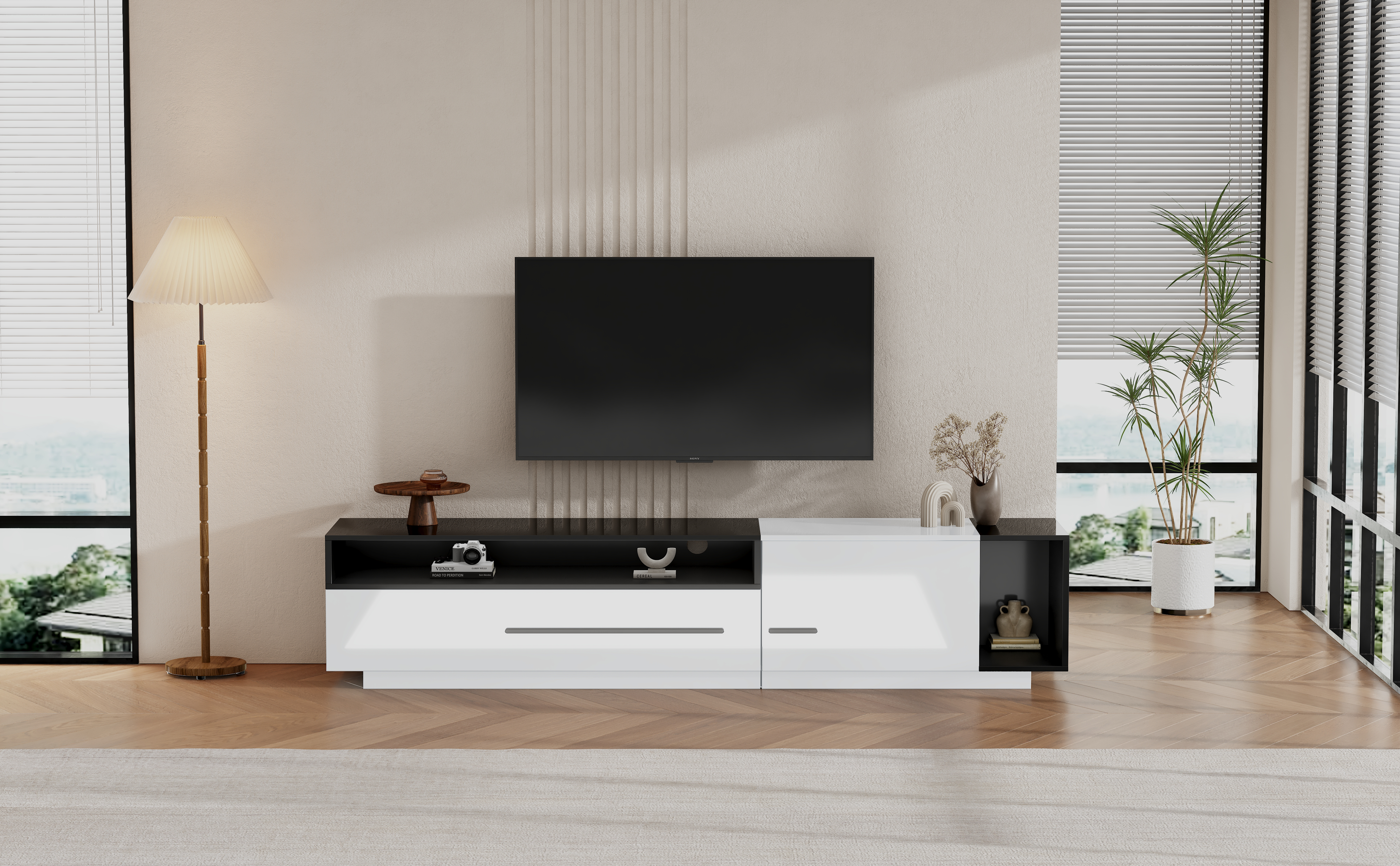 Logidon hoogglans TV-meubel 170 cm zwart wit met ladedeur