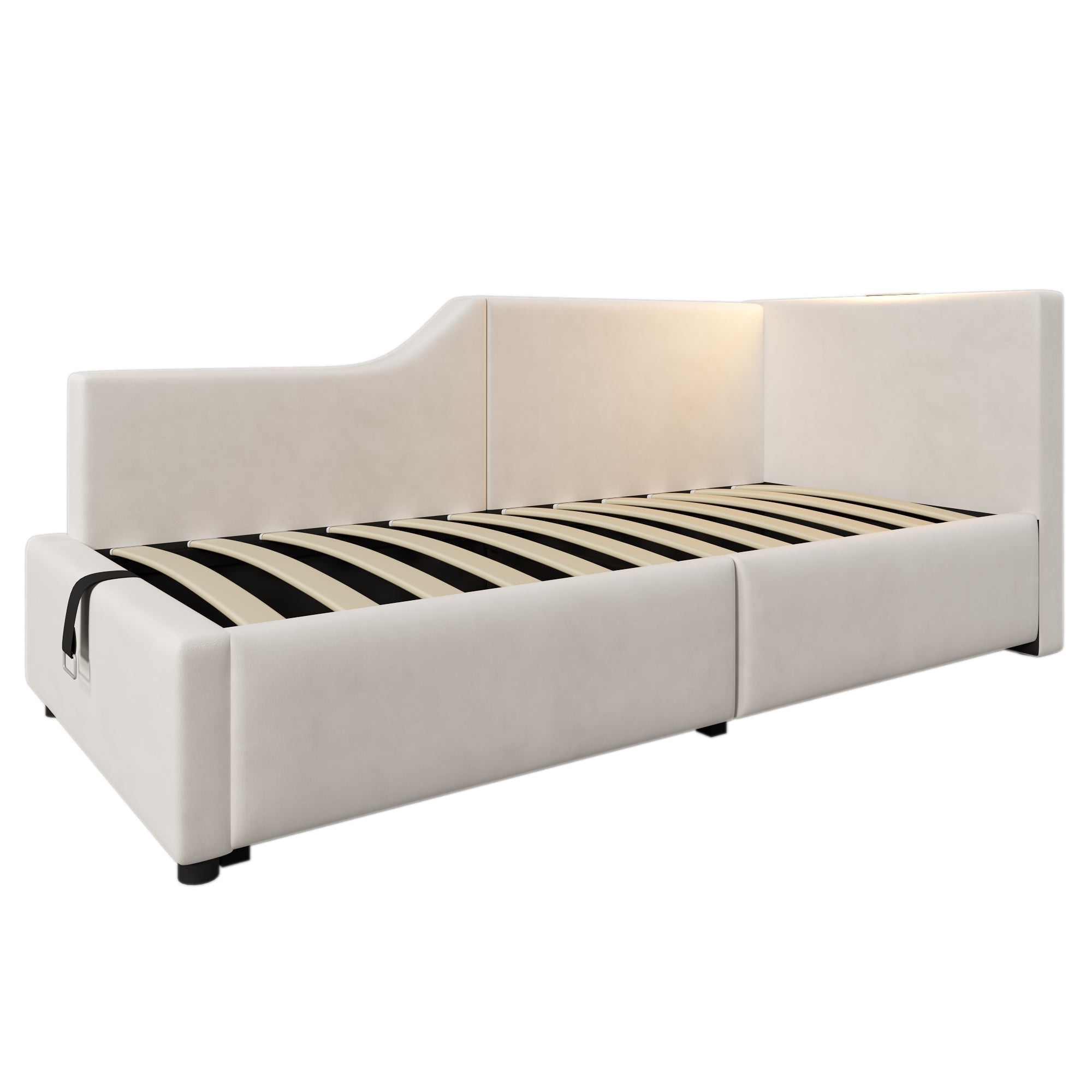 Logidon gestoffeerd bed 90x200 beige fluweel met opbergruimte USB oplaadfunctie