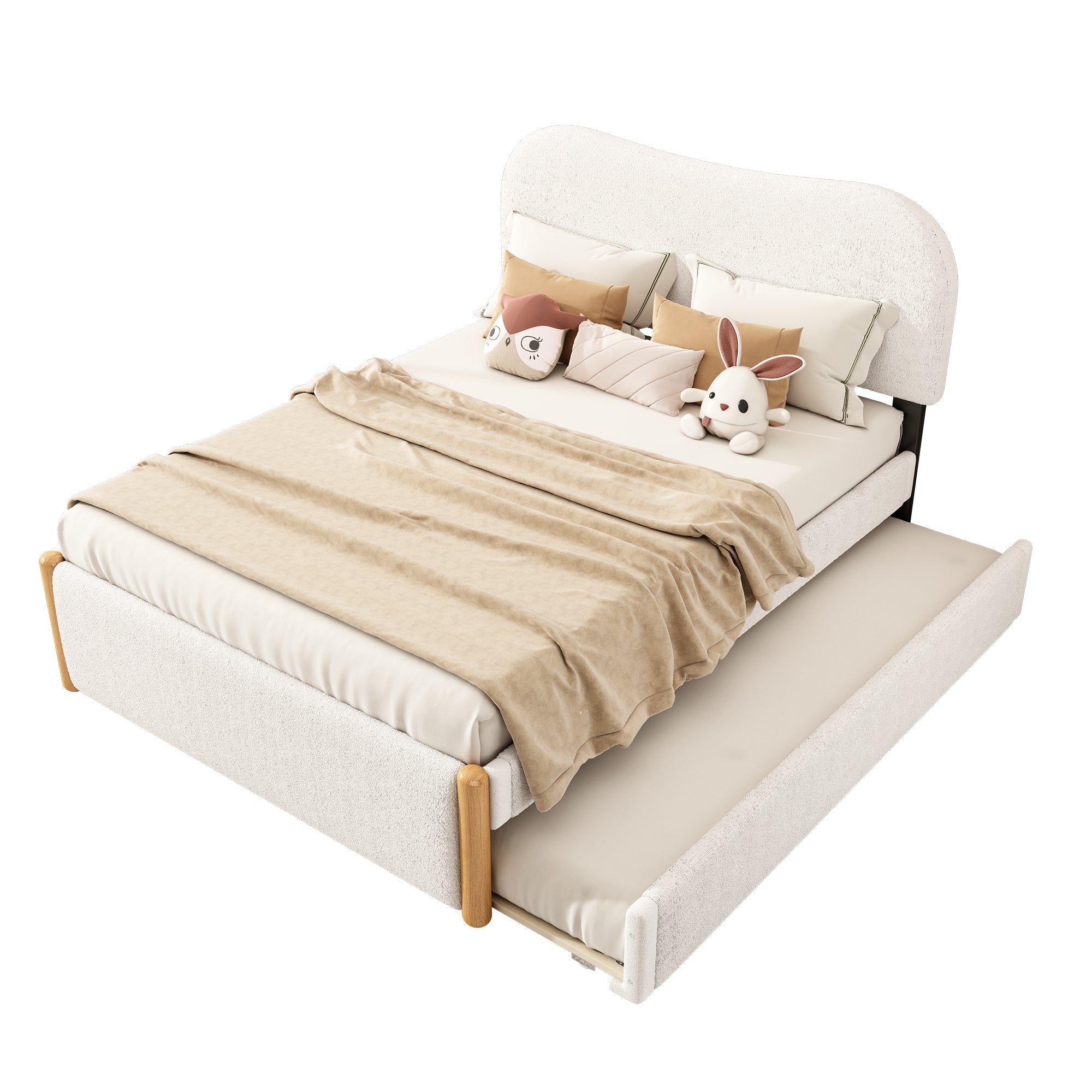 Logidon vlakbed 140x200 gestoffeerd bed uitschuifbaar onderschuifbed wit