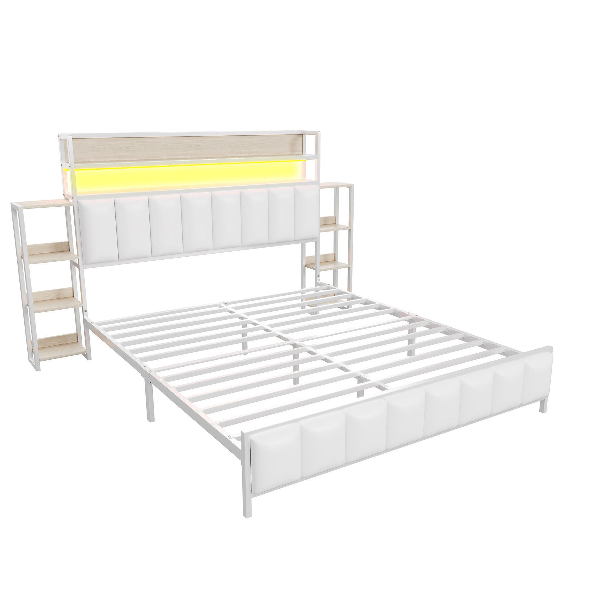 Logidon gestoffeerd bed 160x200 cm wit kunstleer met LED-verlichting