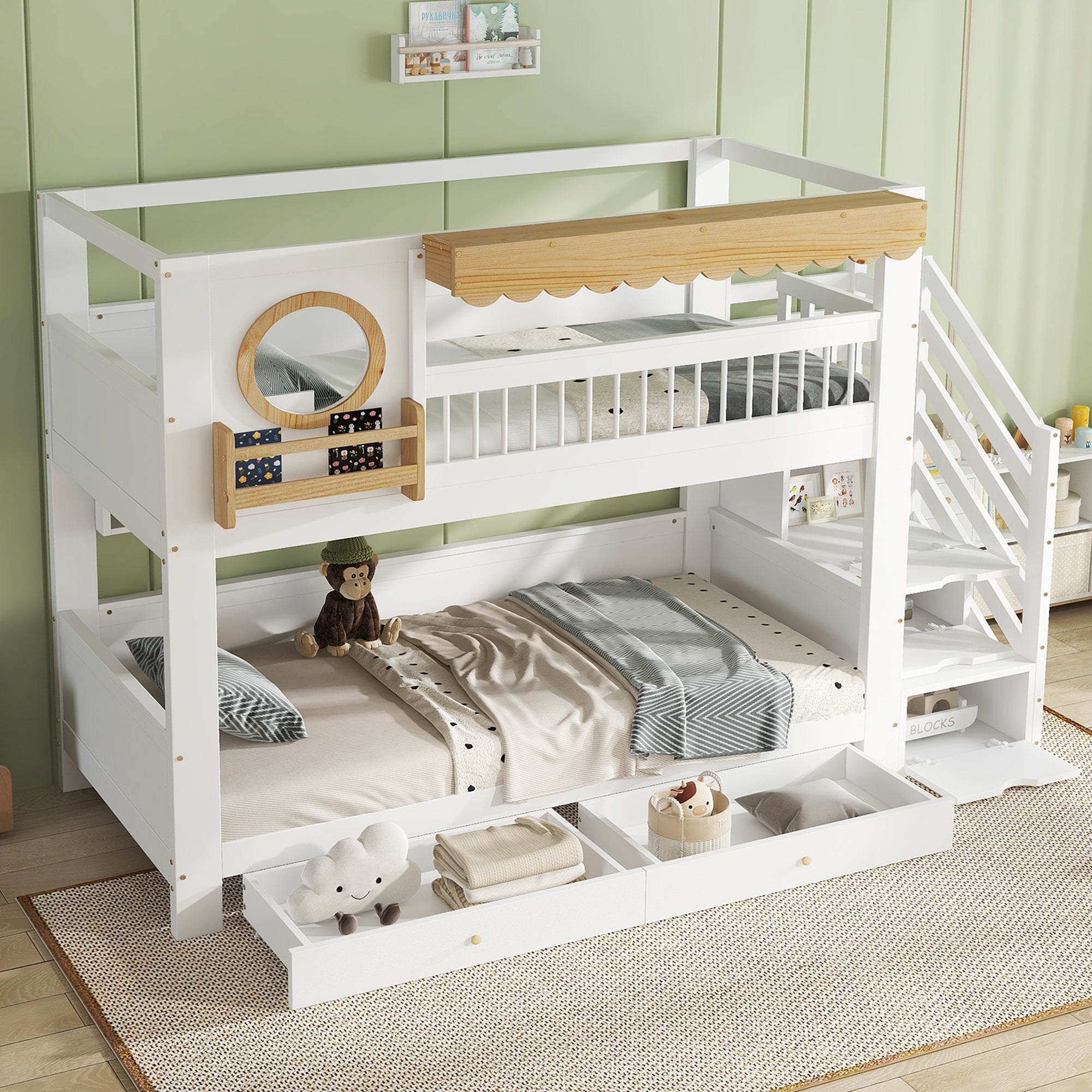 Logidon stapelbed 90x200 cm wit-naturel met trapkast