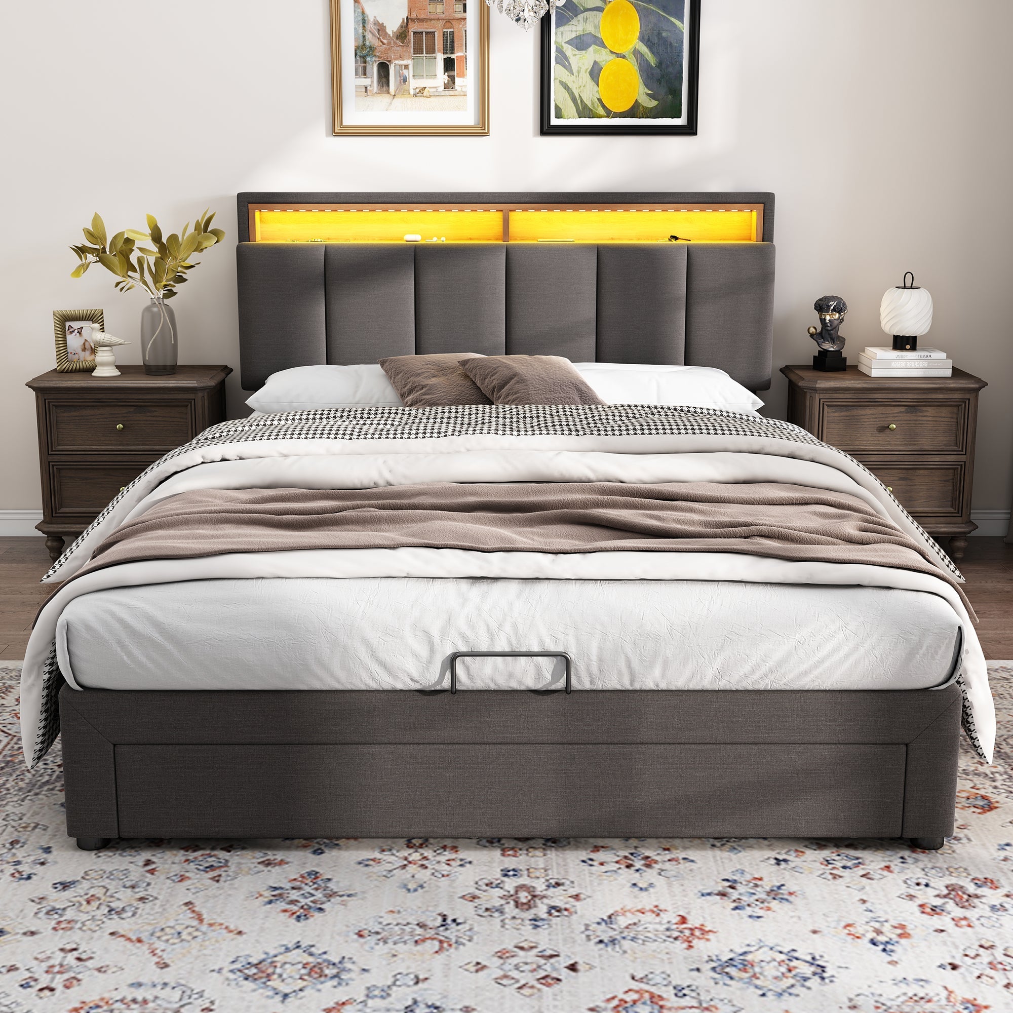 Logidon gestoffeerd bed 140x200 grijs met LED verlichting en opbergruimte