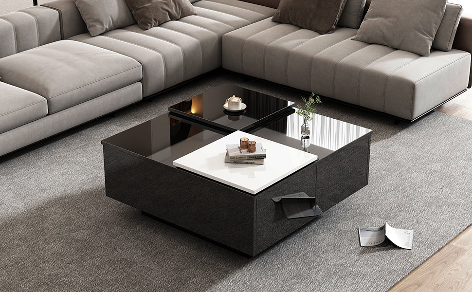 Logidon Hoogglans Salontafel Zwart Wit 75x75 Cm Met 4 Laden
