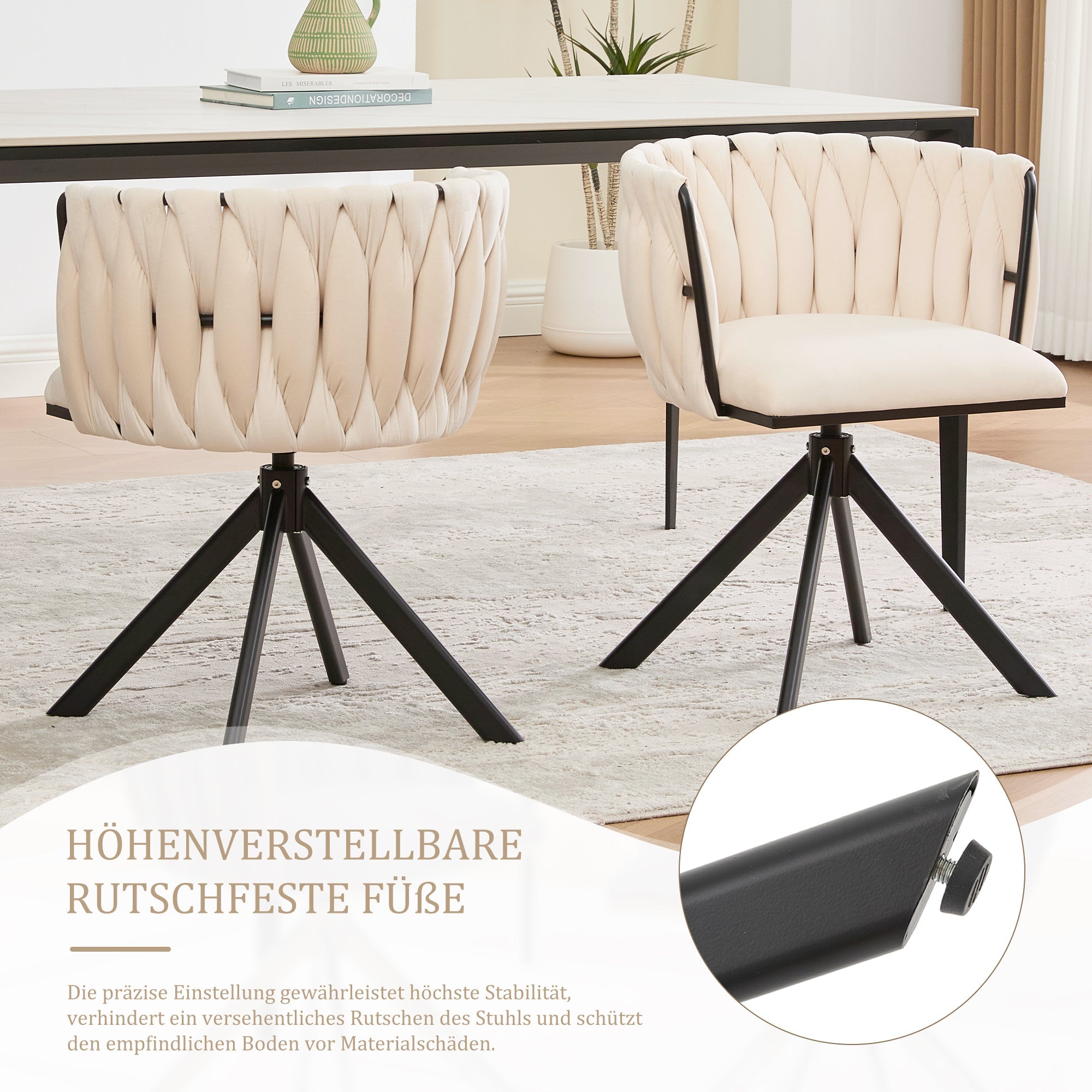 Logidon velours fauteuils met 180 graden draaifunctie, set van 2 Ivoor