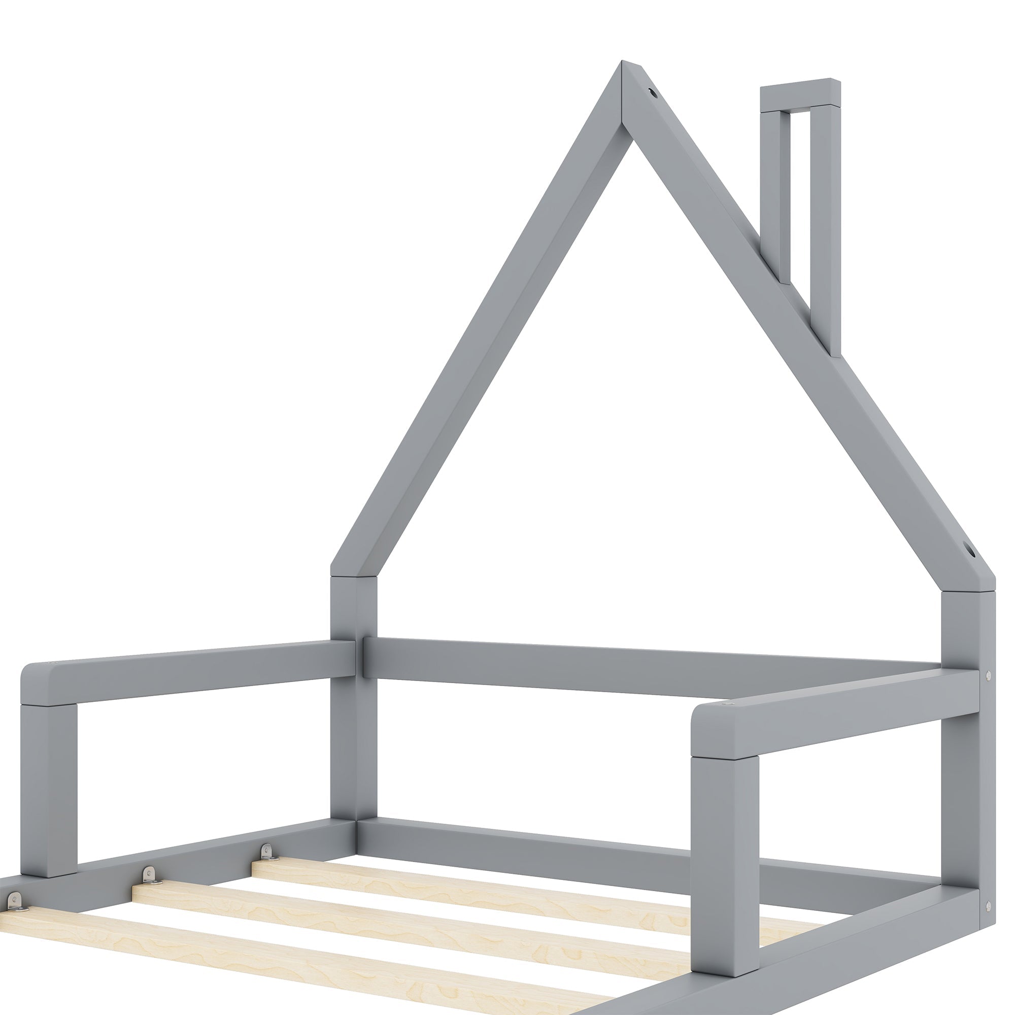 Logidon children's bed 90x200 cm flat bed house shape gray solid wood