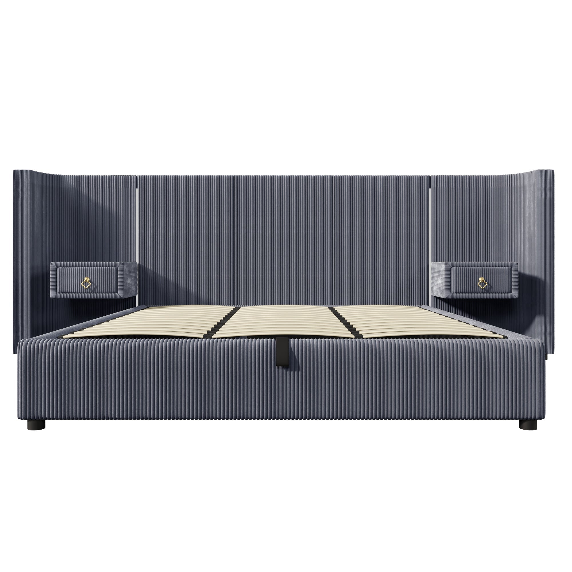 Logidon upholstered bed 180x200 cm gray velvet with LED strip storage space