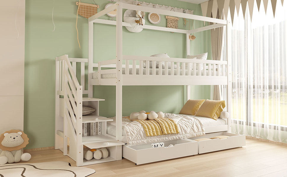 Logidon kinderstapelbed 90x200 witte huisvorm veiligheidsladder