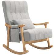 Logidon schommelstoel grijs gestoffeerd met lendenkussen houten frame