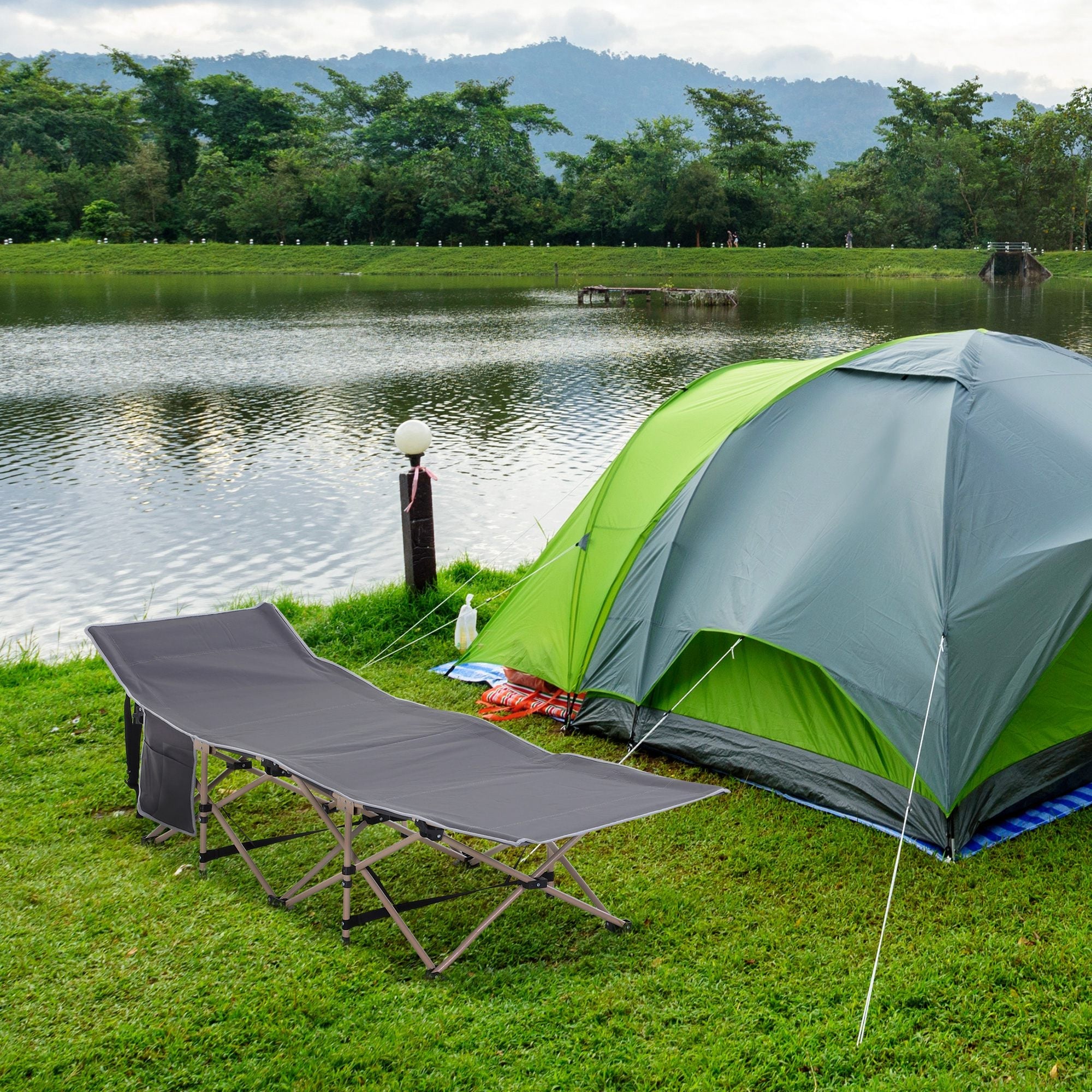 Logidon kampeerbed grijs opvouwbaar met opbergtas 190x68x52 cm