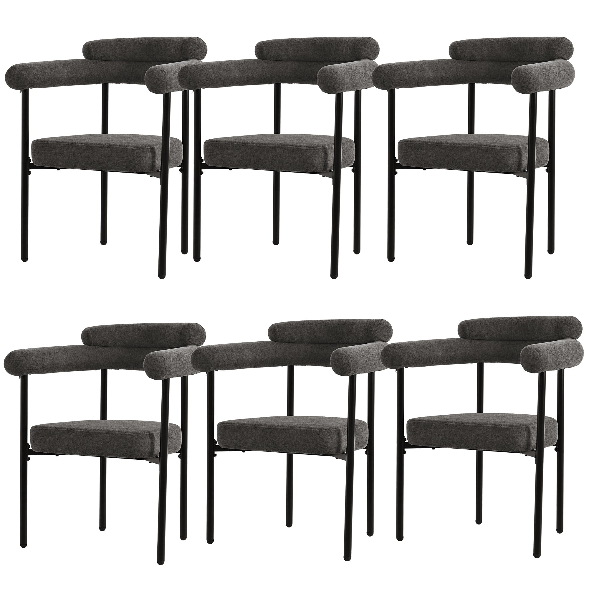 Logidon 6 eetkamerstoelen modern donkergrijs fluweel comfortabele ringstoelen