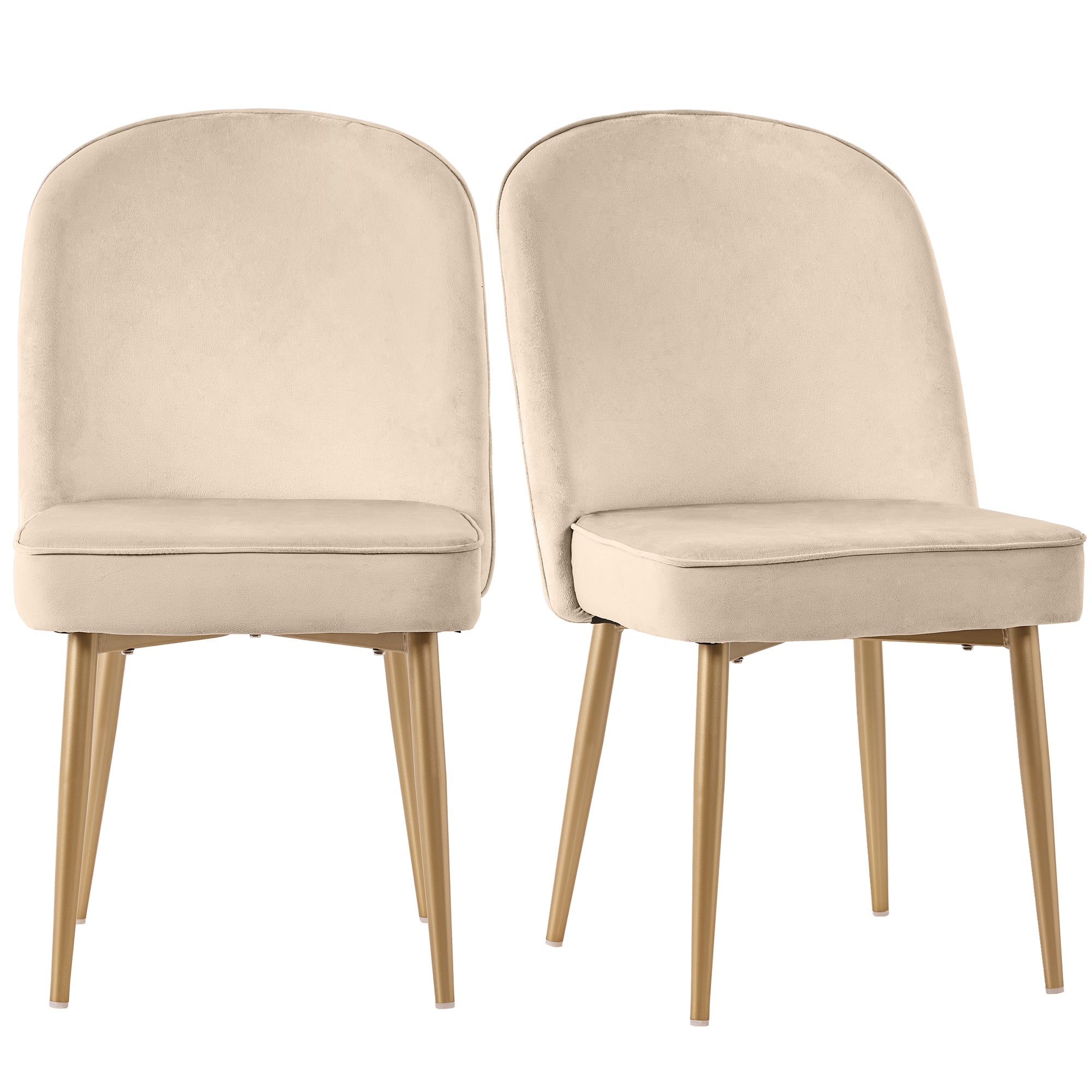 Logidon Set van 2 eetkamerstoelen beige fluweel met gouden poten