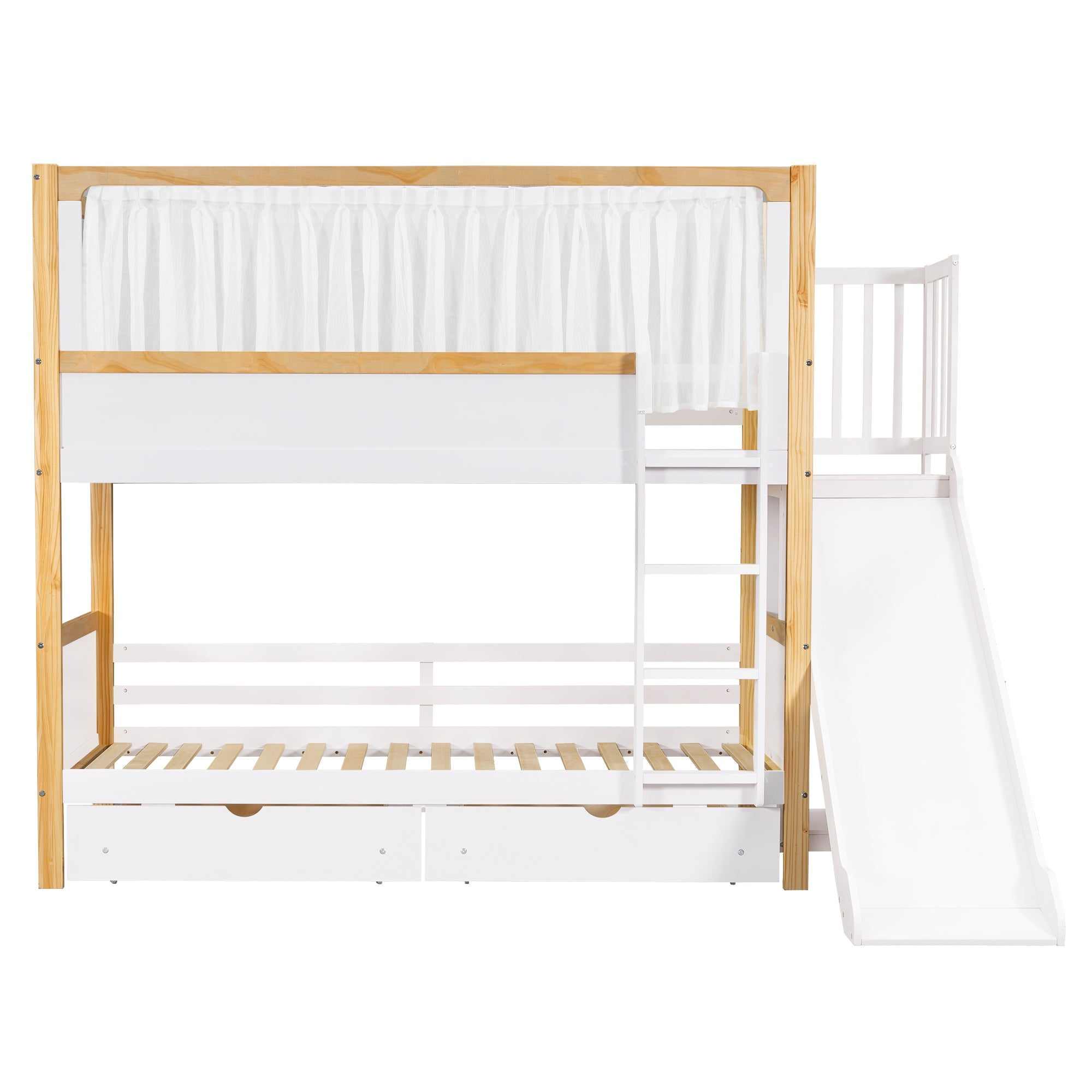 Logidon stapelbed 90x200 wit naturel met glijbaan en lades