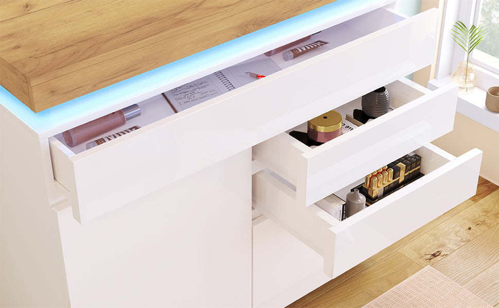 Logidon high gloss chest of drawers white LED lighting app control 2 doors