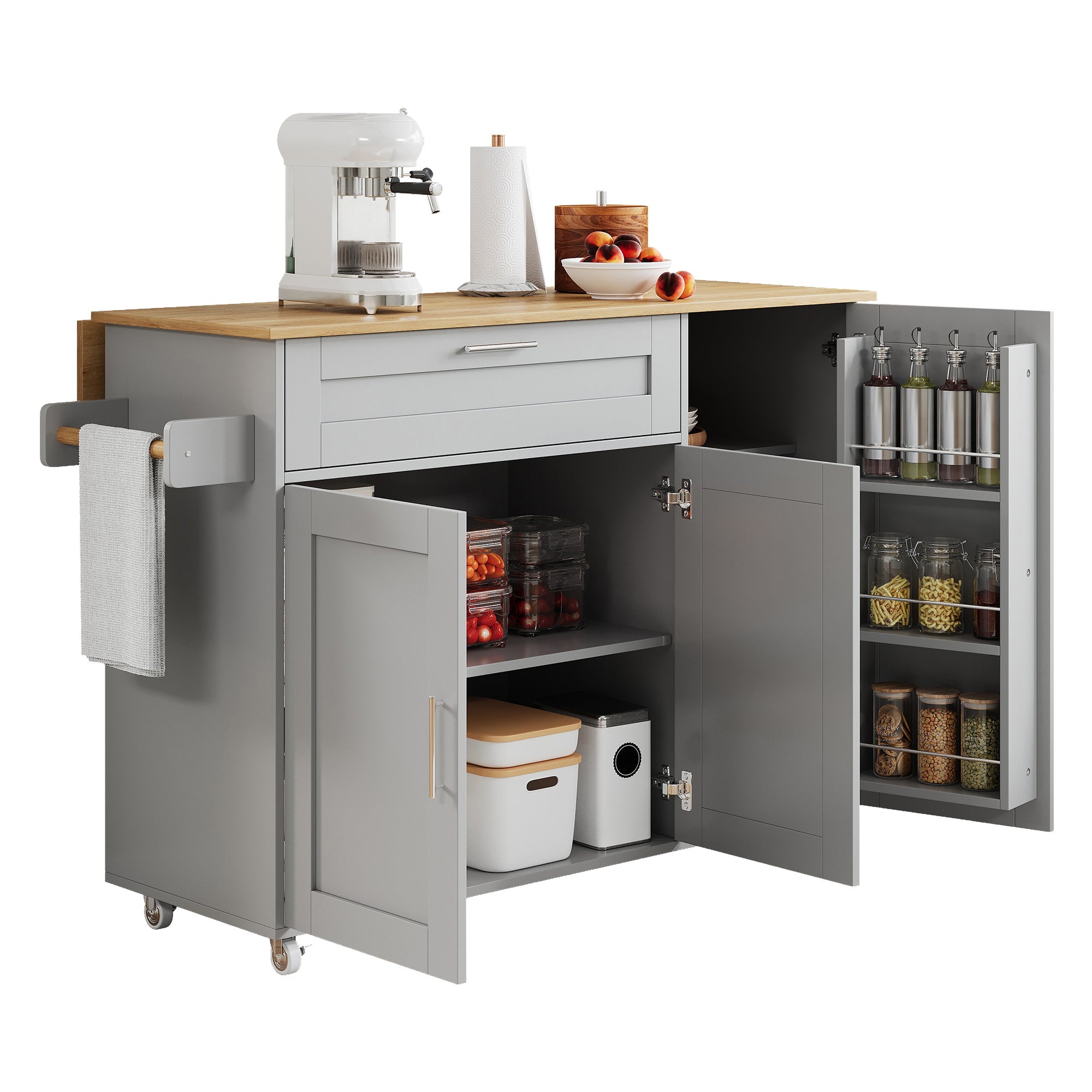 Logidon mobile kitchen table with folding top oak grain