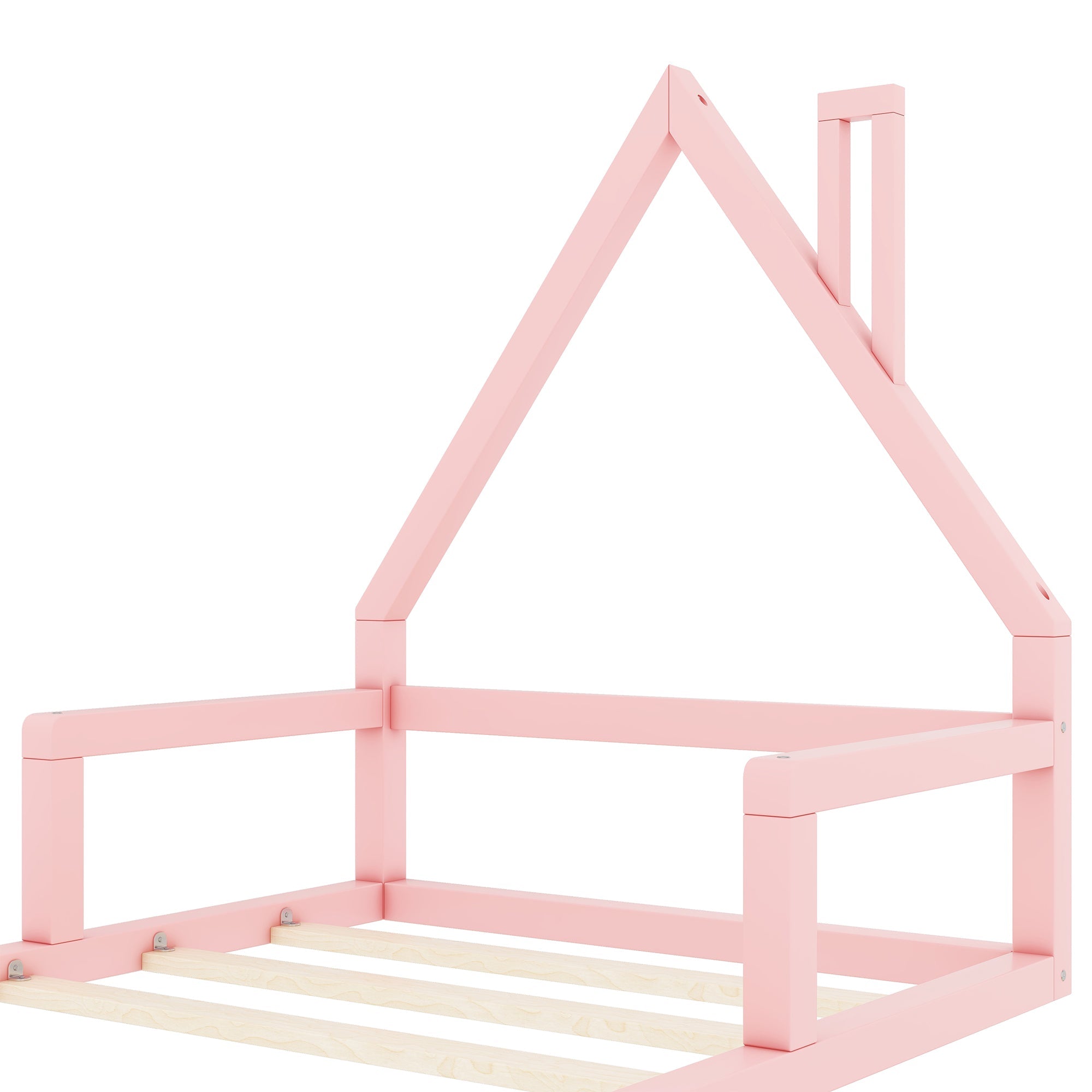 Logidon plat bed 90x200 huisvorm roze massief grenenhout