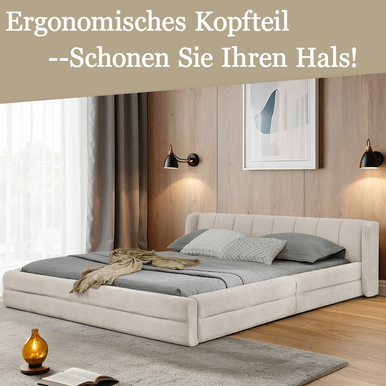 Logidon tweepersoonsbed 160x200 cm beige chenille comfortabel hoofdbord