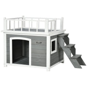 Logidon Hondenkennel PawHut Met Balkontrap Verhoogd Houten Huis Lichtgrijs