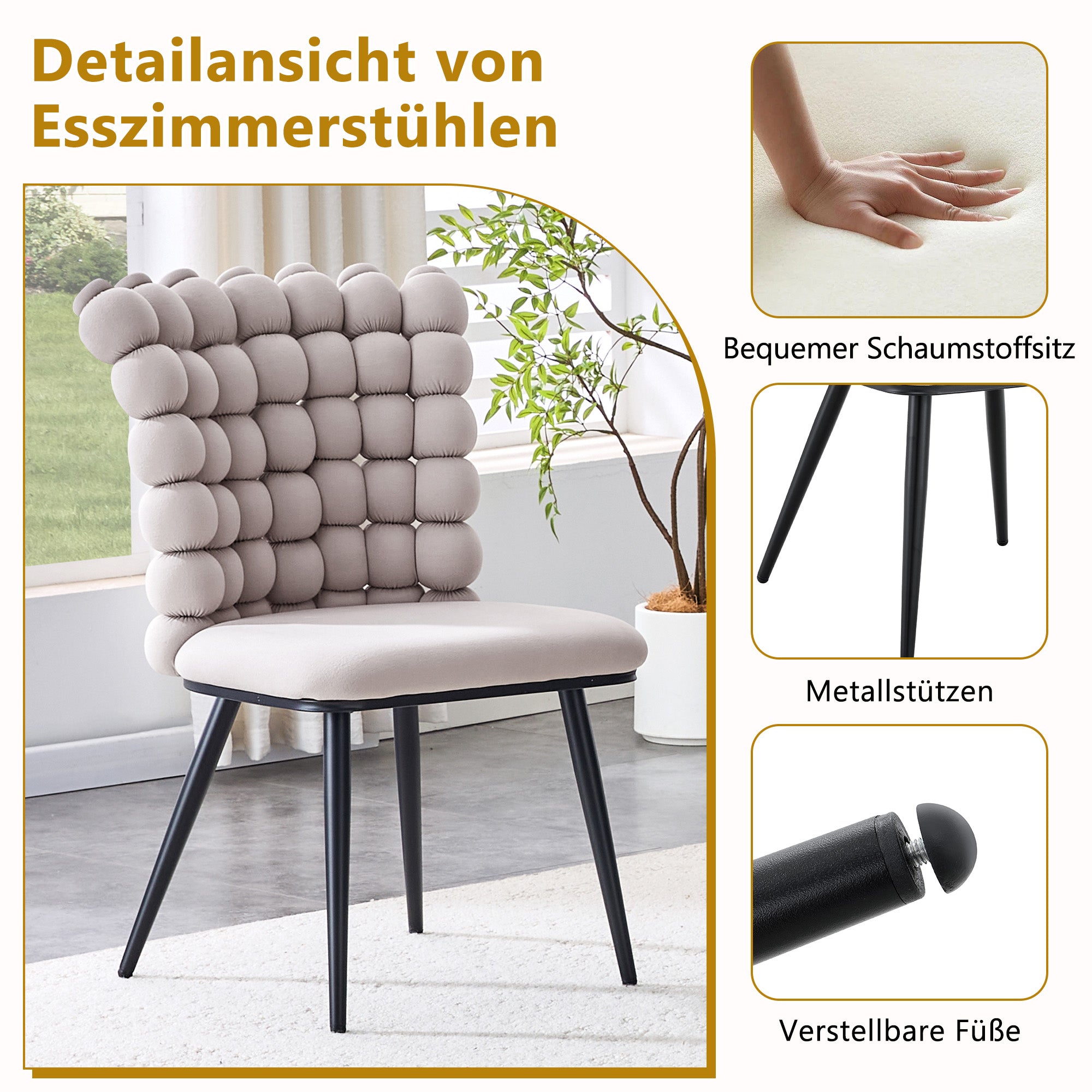 Logidon lichtgrijze fluwelen eetkamerstoelen met kogelketting rugleuning set van 2