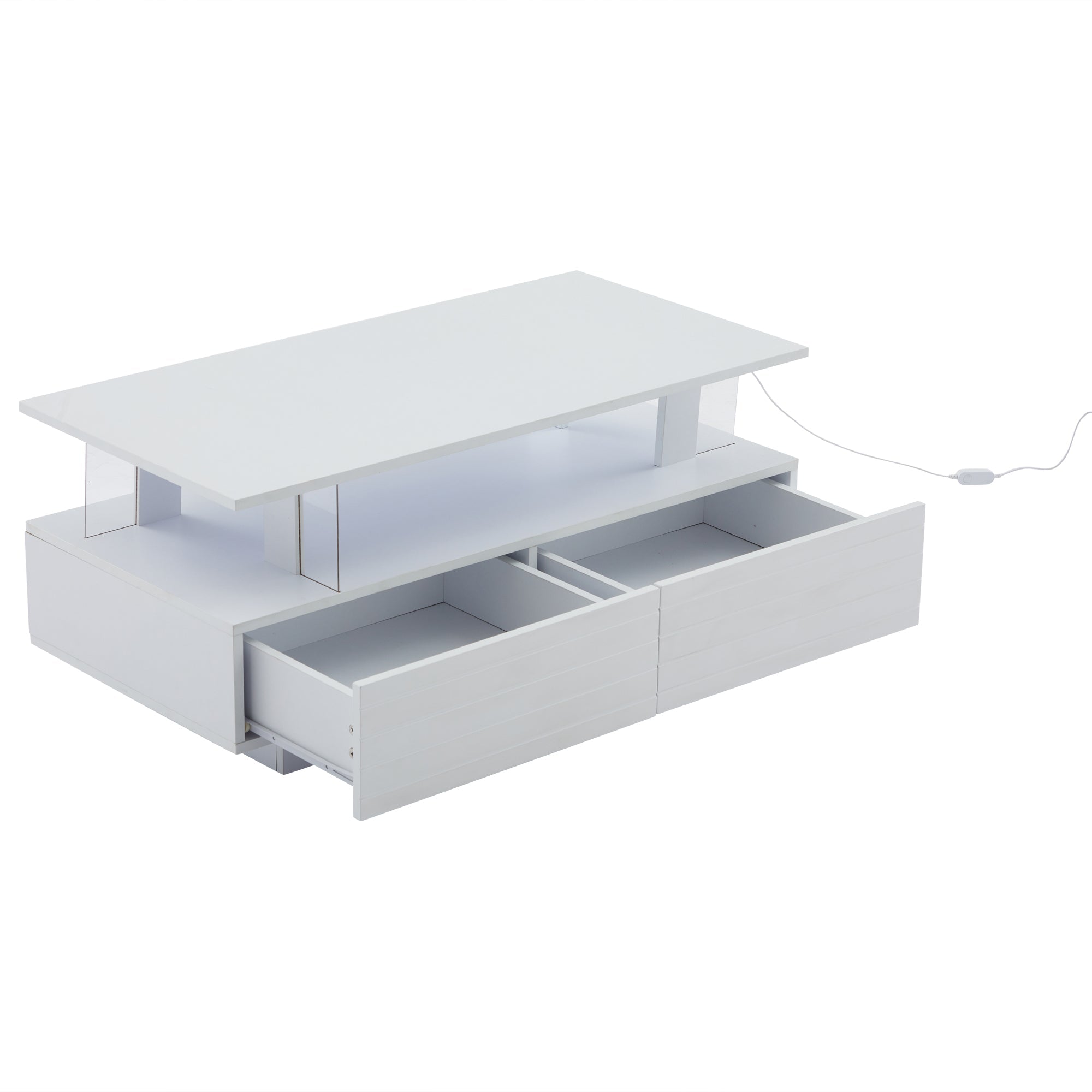 Logidon Witte LED Salontafel met Opbergruimte Bluetooth App Bediening 100x50x42 Cm