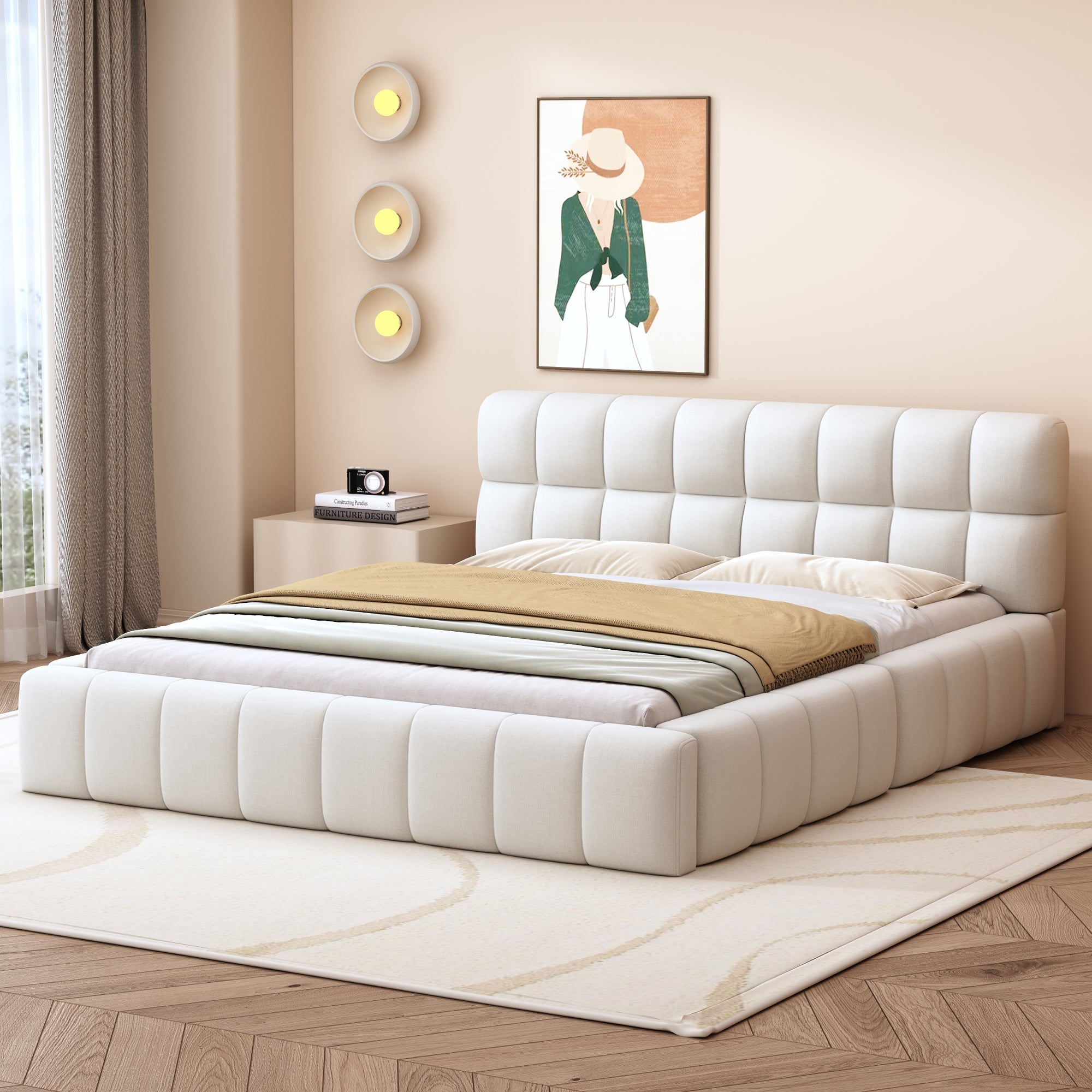 Logidon gestoffeerd bed 140x200 beige zachte rugleuning gestoffeerde rand