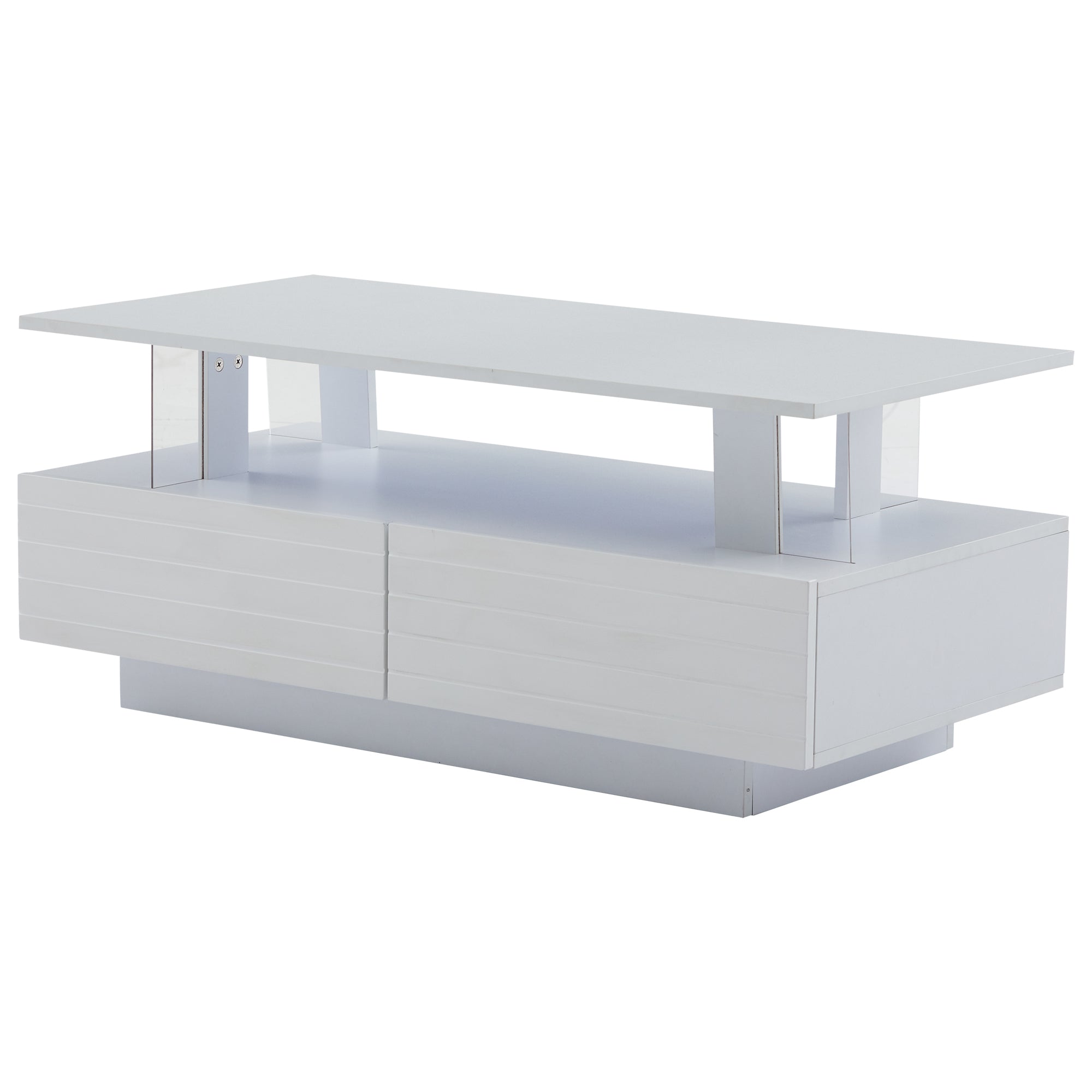 Logidon Witte LED Salontafel met Opbergruimte Bluetooth App Bediening 100x50x42 Cm