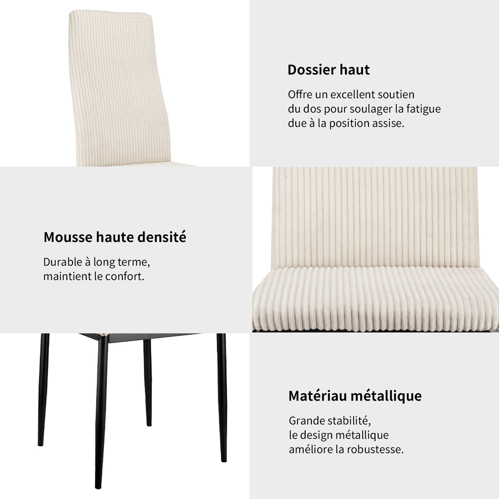 Logidon Eetkamerstoel set van 4 beige corduroy hoge rugleuning