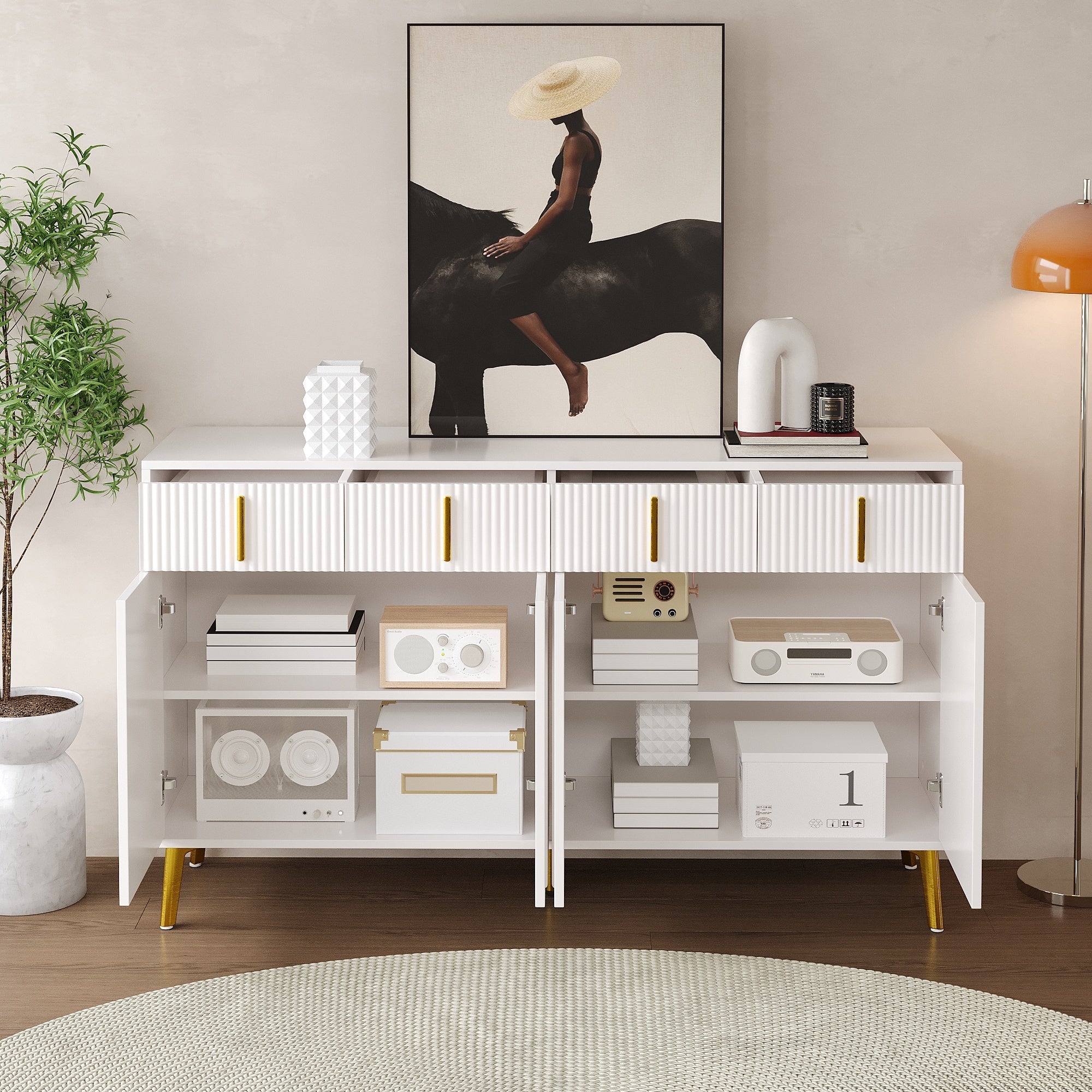 Logidon dressoir wit met gouden handgrepen en poten, 4 deuren