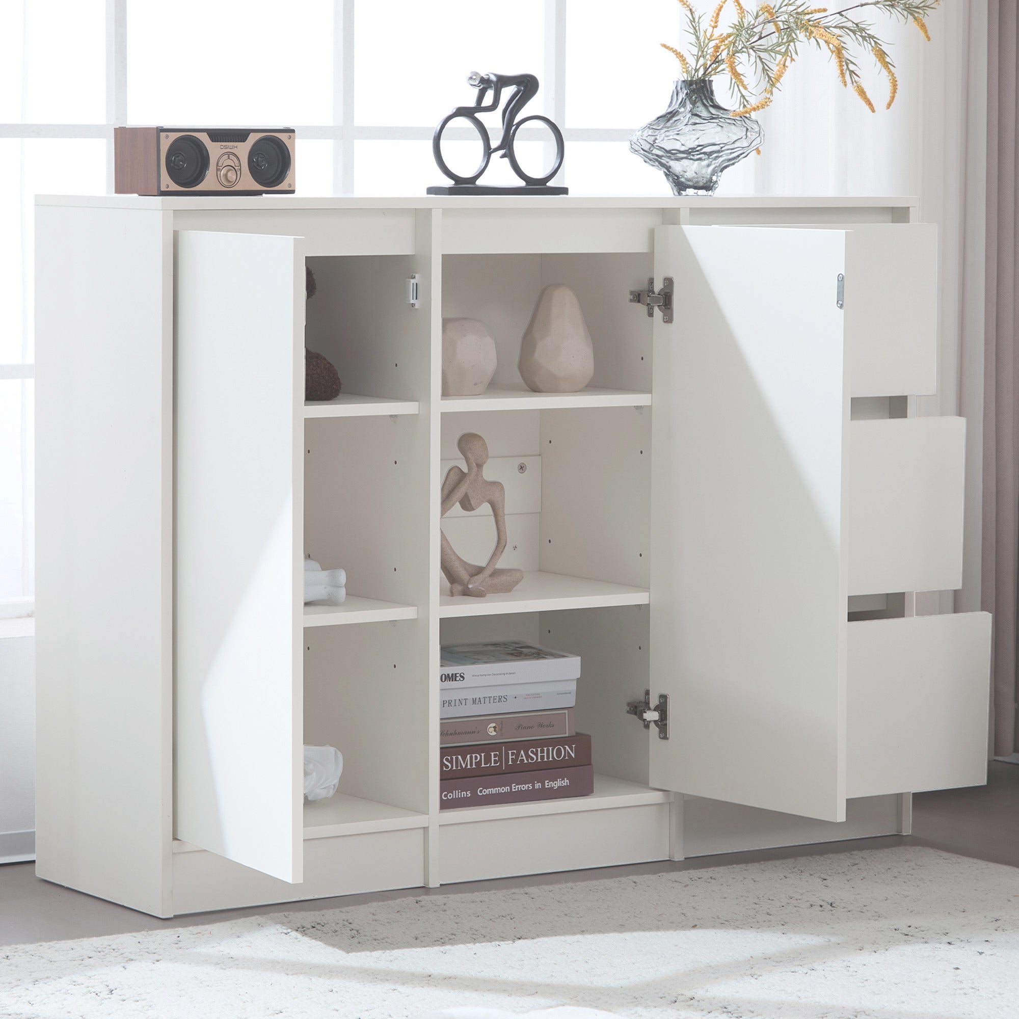Logidon Modern Sideboard White 120x90x35 cm 2 Doors 3 Drawers