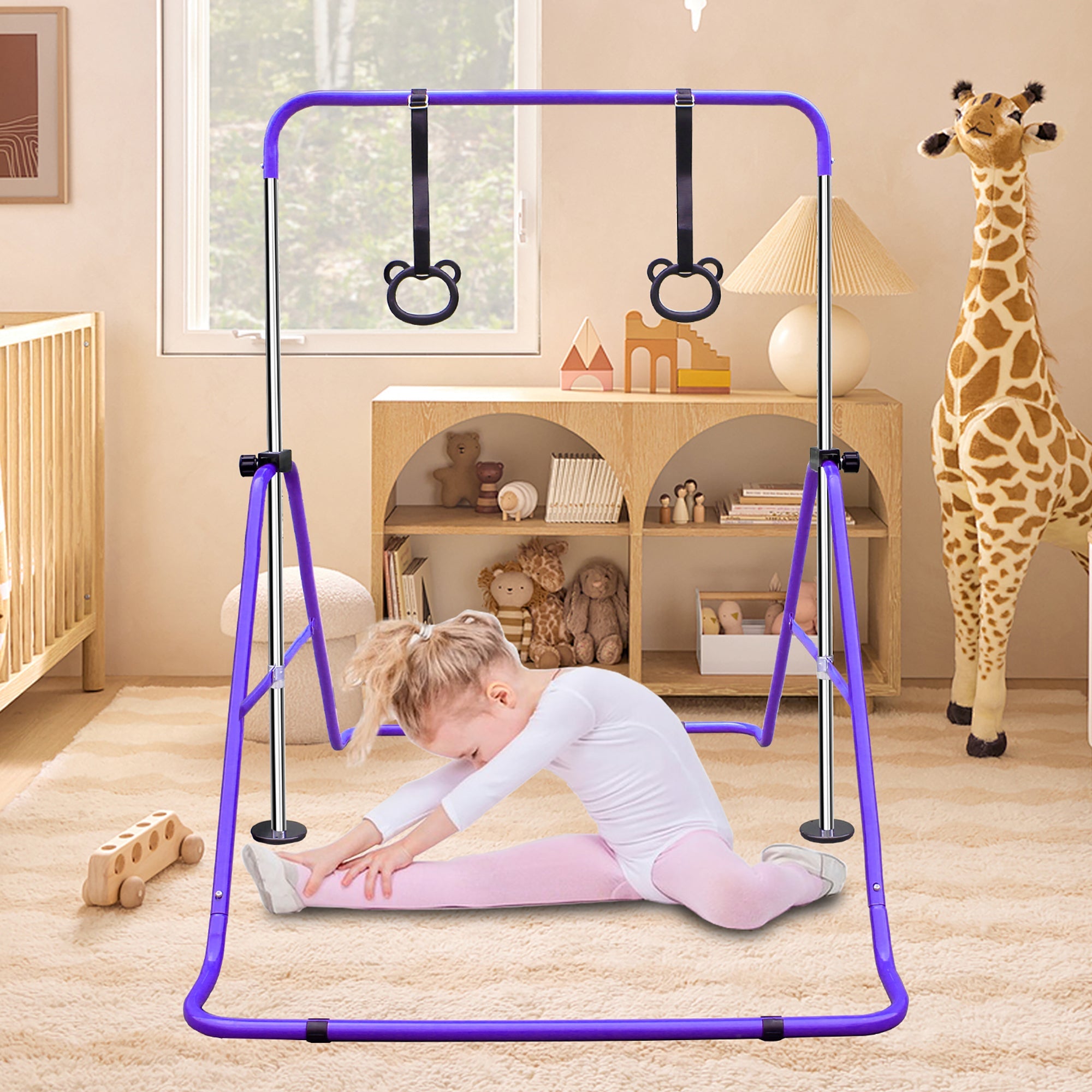 Logidon Height-adjustable gymnastics bar for children, purple base