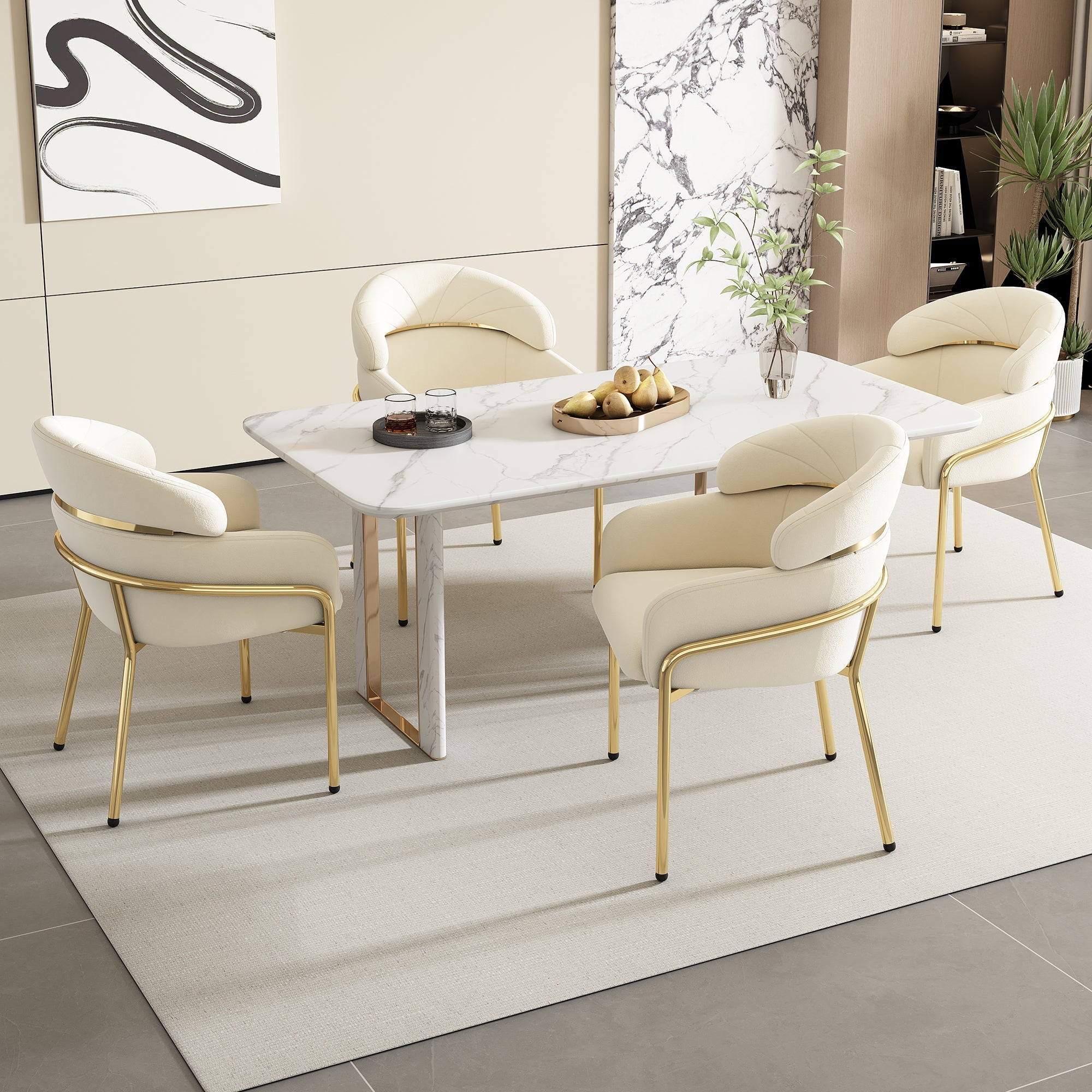 Logidon Dining Chair Set of 2 Beige Velvet with Golden Legs