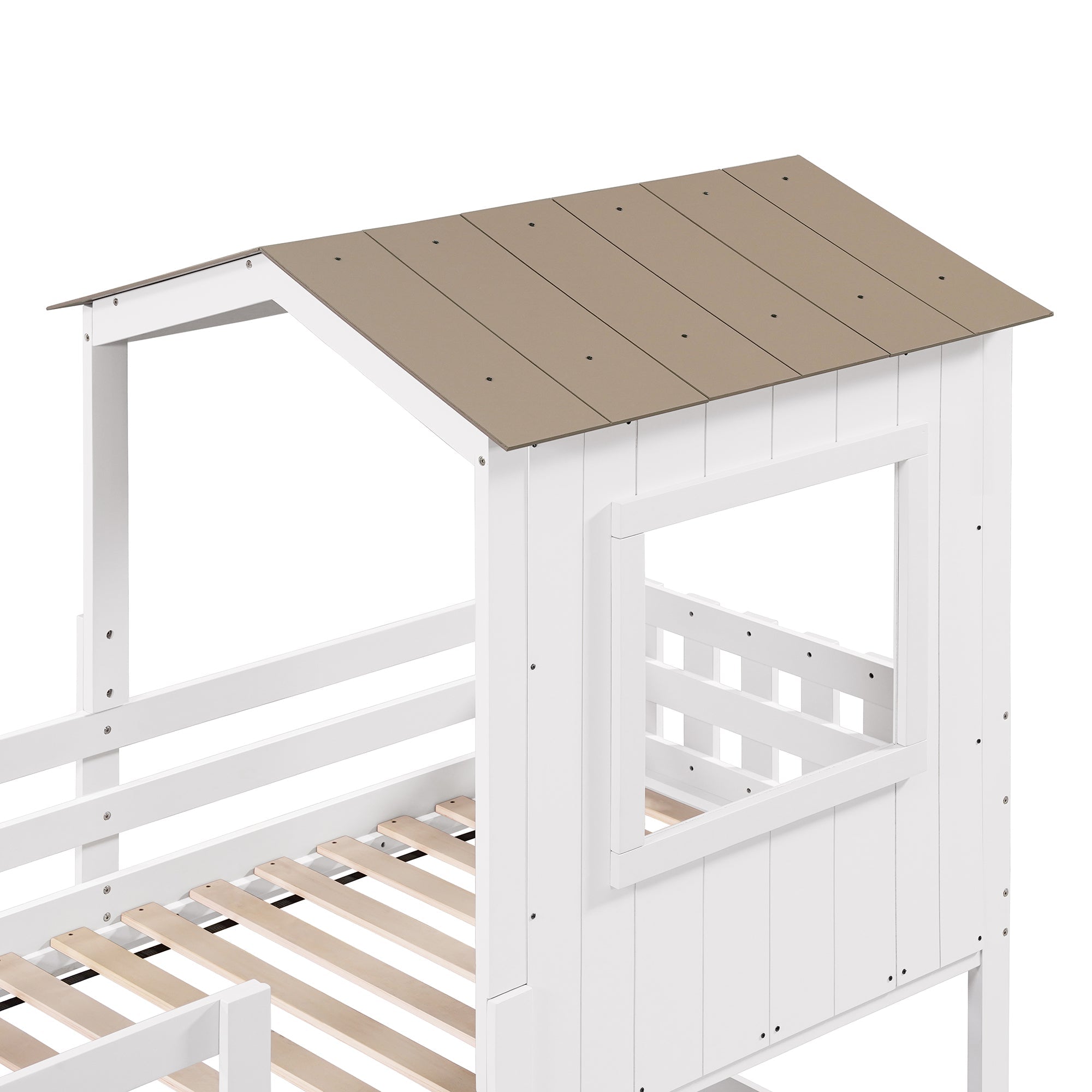 Logidon kinderbed halfhoogslaper met dakraam 90x200 wit naturel