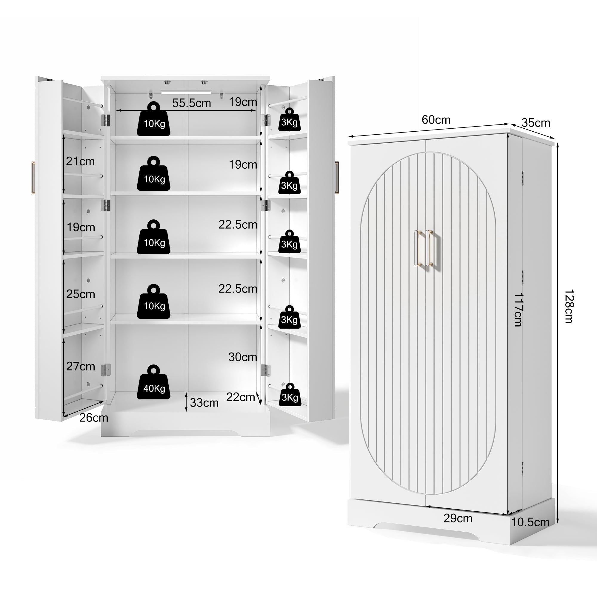 Logidon keukenkast wit 60x35x128 cm met LED sensorlicht