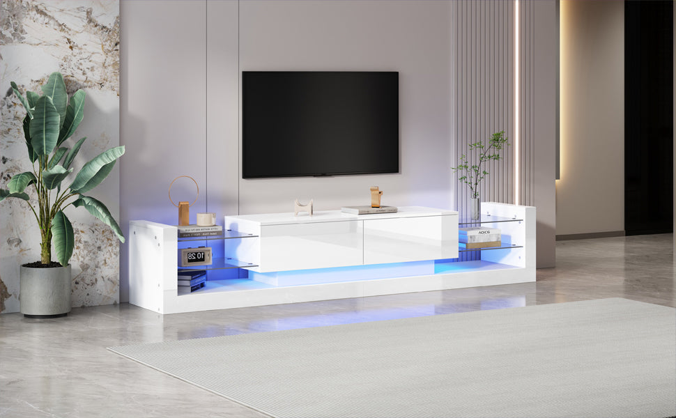 Logidon hoogglans TV-meubel met LED-verlichting 181 cm wit glazen front