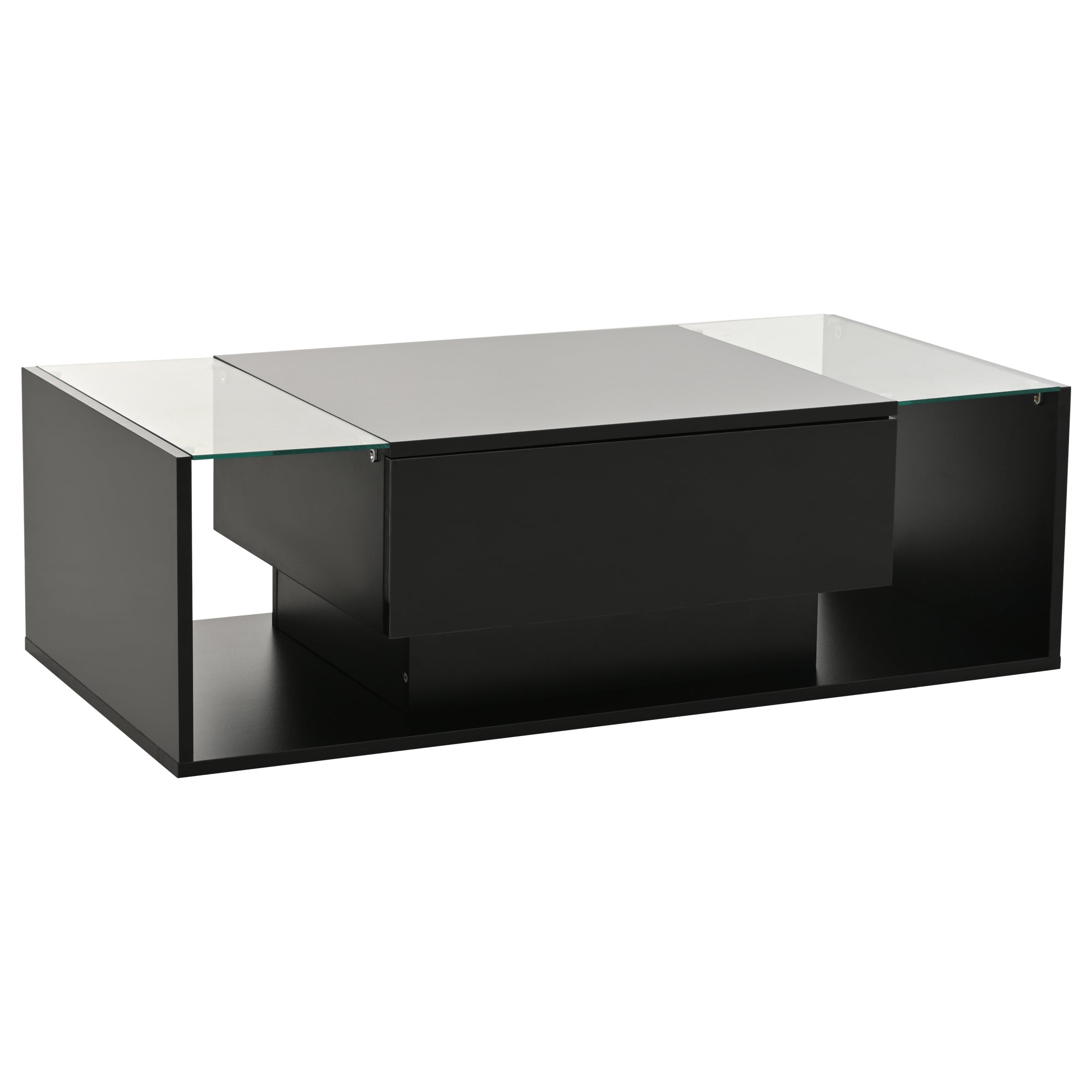 Logidon Zwarte hoogglans salontafel 100x50x31 cm met lade LED lichtstrip