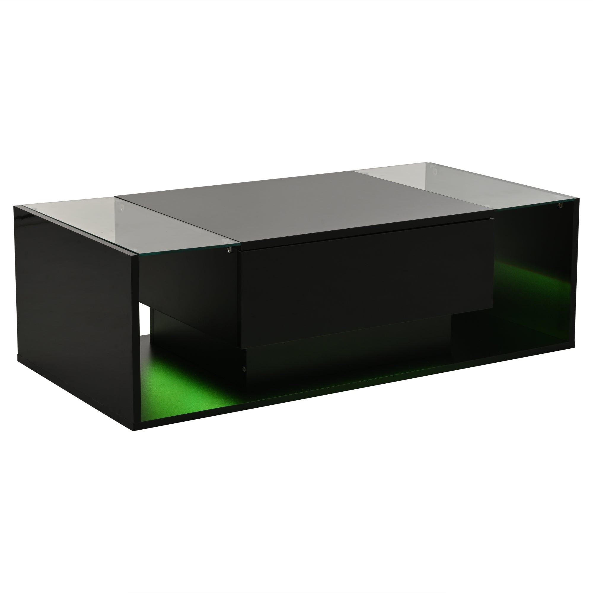 Logidon Zwarte hoogglans salontafel 100x50x31 cm met lade LED lichtstrip