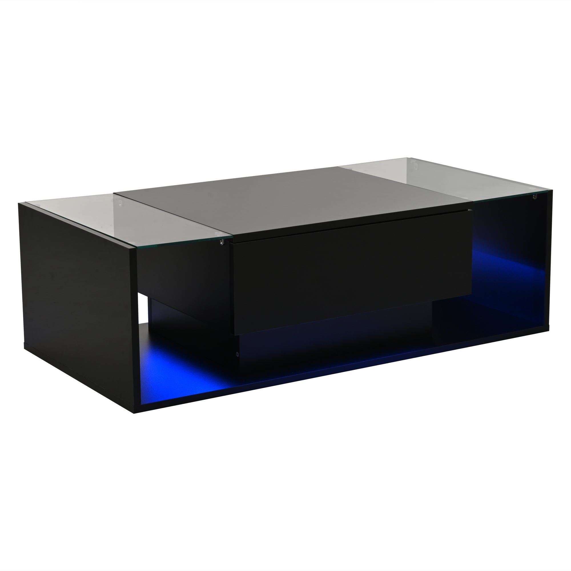 Logidon Zwarte hoogglans salontafel 100x50x31 cm met lade LED lichtstrip