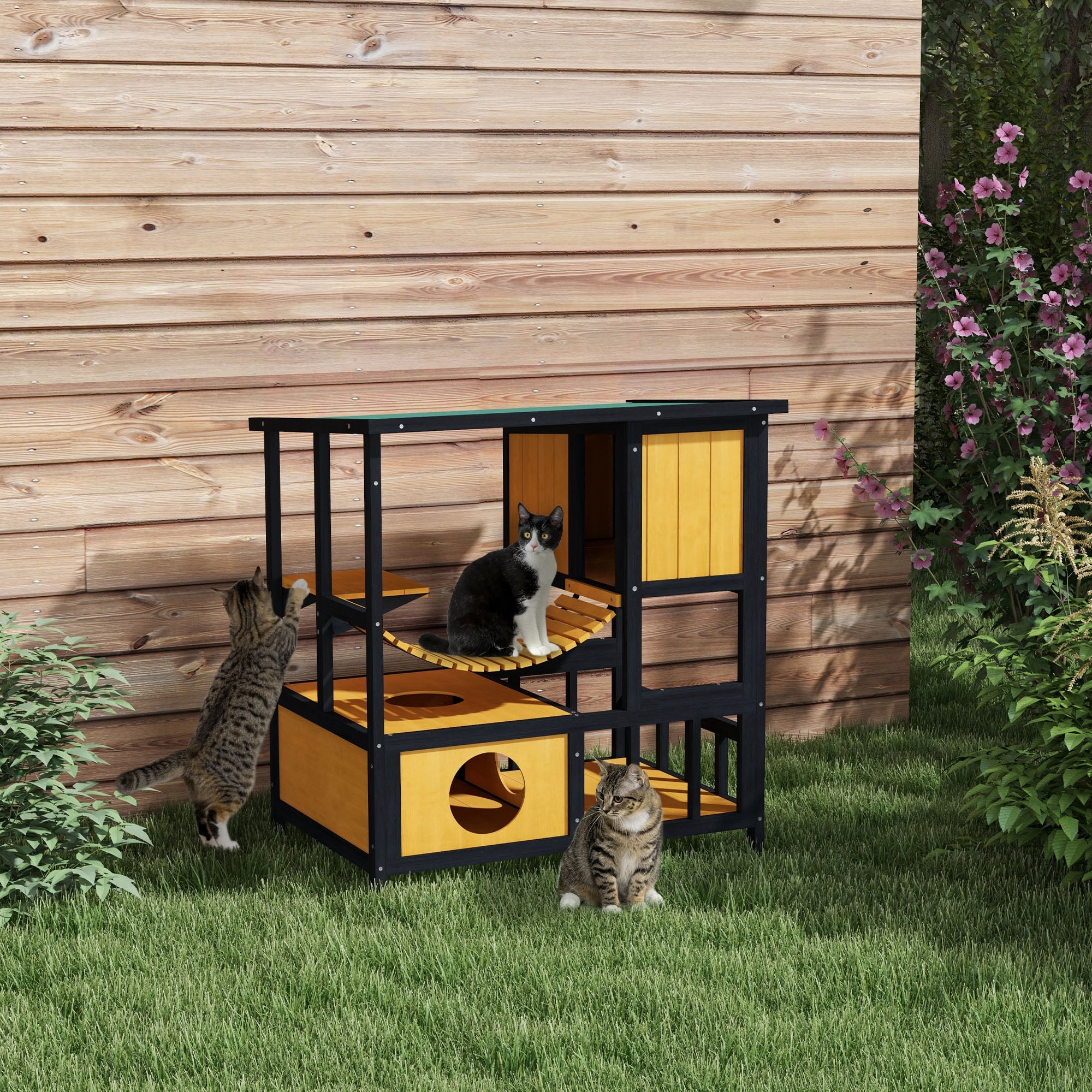 Logidon Kattenhuis Geel Met Hangbrug En Balkon Voor 1 Tot 2 Katten