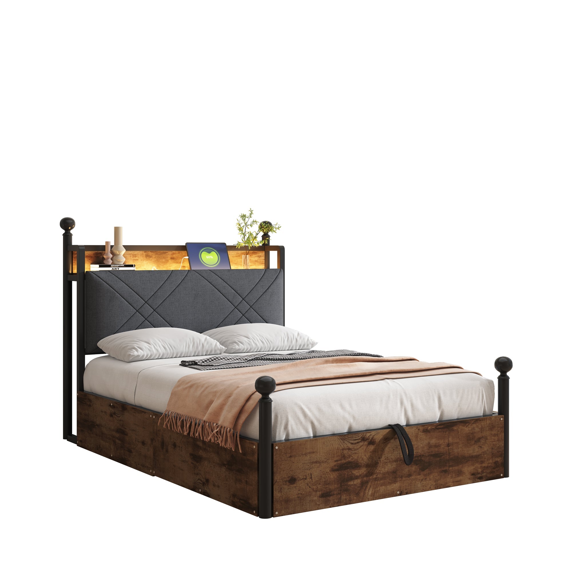 Logidon hemelbed 90x190 zwart met opbergruimte hydraulisch LED USB-C