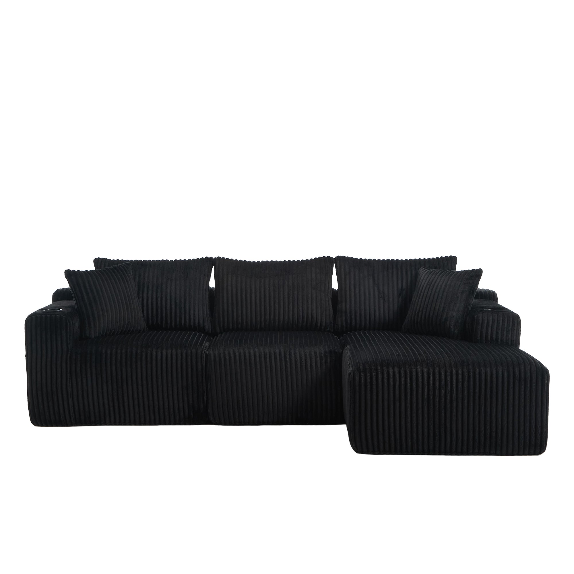 Logidon modulaire bankstel met chaise longue, 2-zitsbank, zwart corduroy