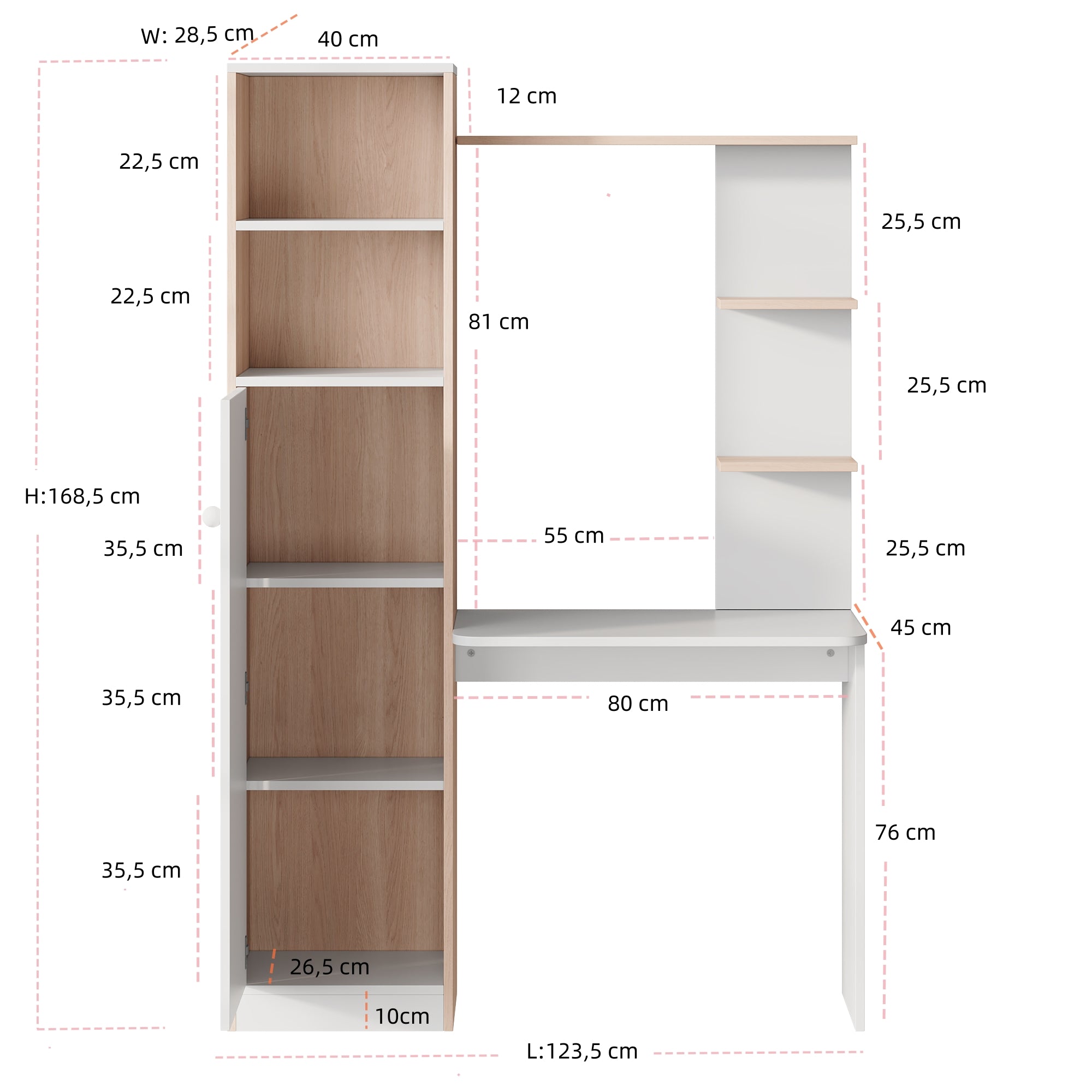 Logidon work table storage white wood contrast 123.5x45x168.5 cm