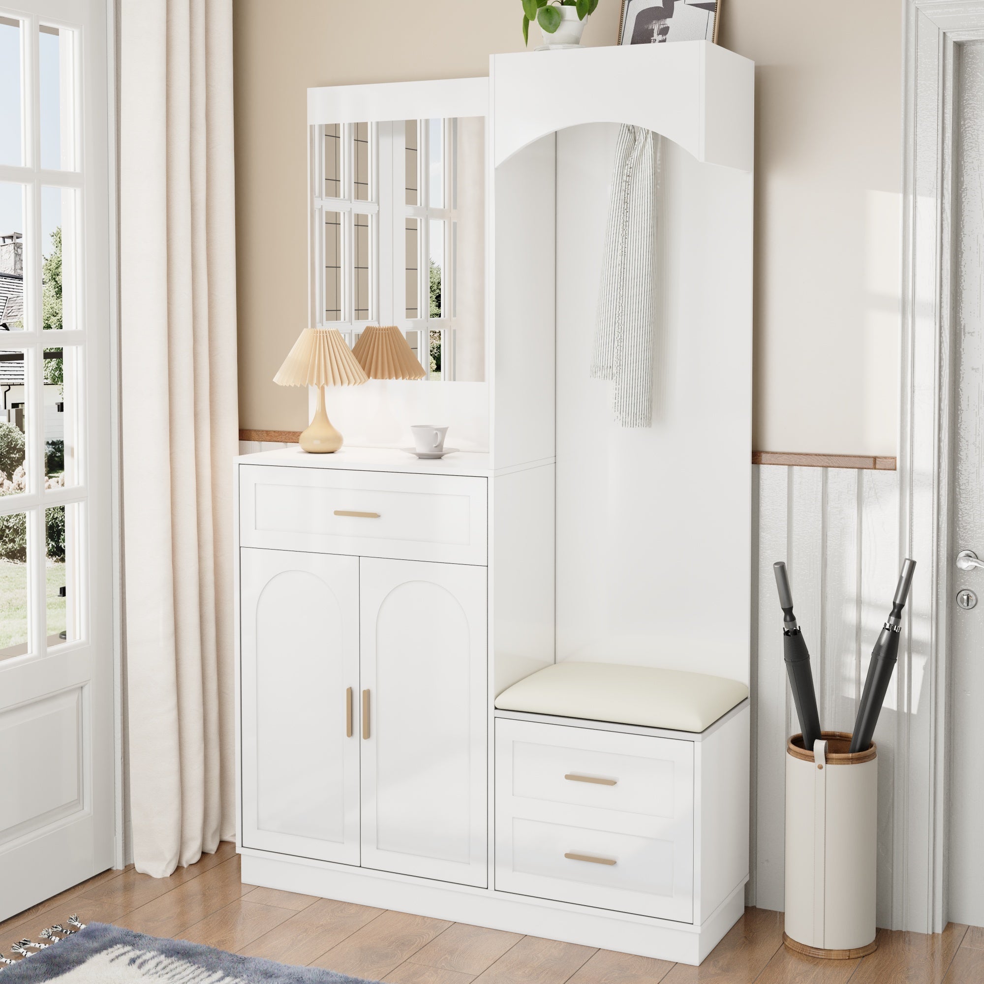 Logidon Moderne Kledingkastcombinatie Met Spiegel Wit 110x33x185 cm