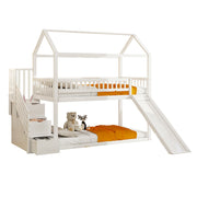 Logidon hoogslaper kinderstapelbed 90x200 wit glijbaan met opbergladder