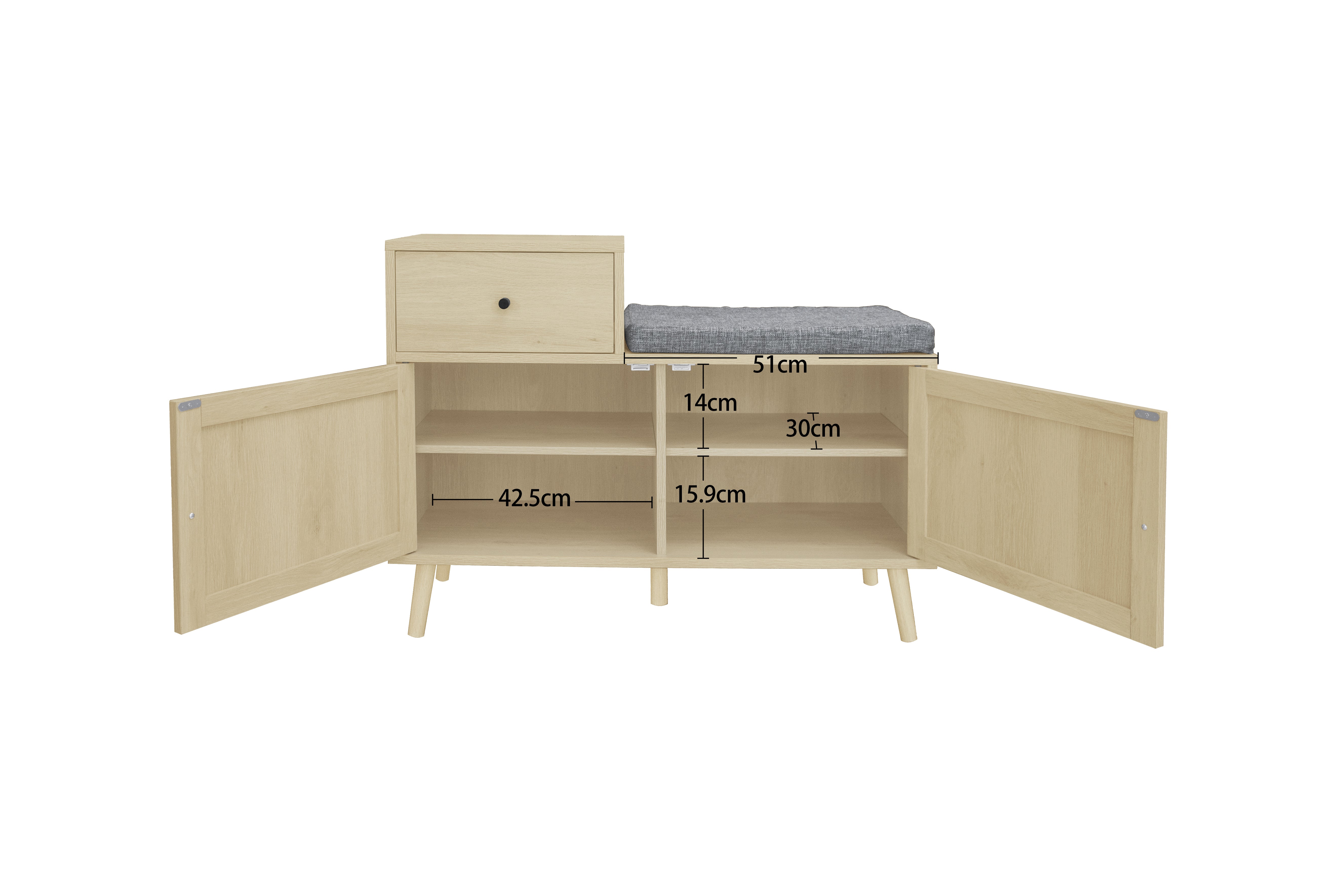 Logidon Boho shoe bench with rattan doors and drawer 90x35x65 cm