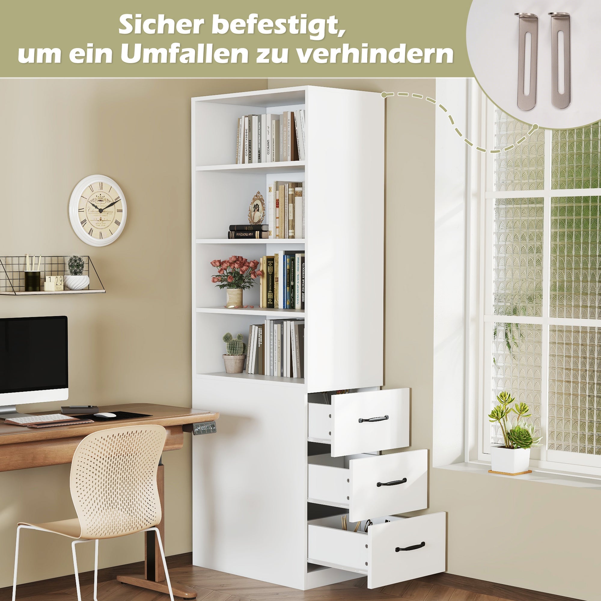 Logidon 180 cm smalle boekenkast wit met zijladen