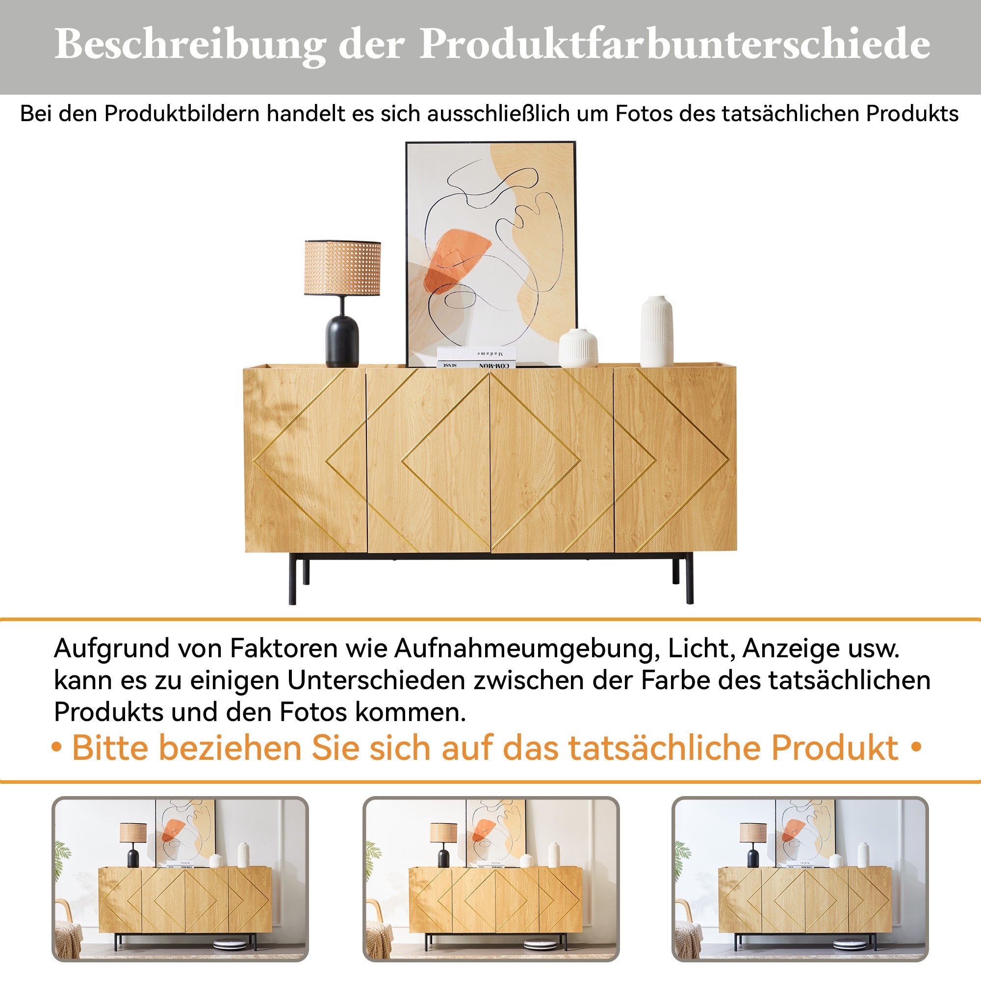 Logidon dressoir naturel hout met metalen inleg en 4 deuren 160 x 40 cm