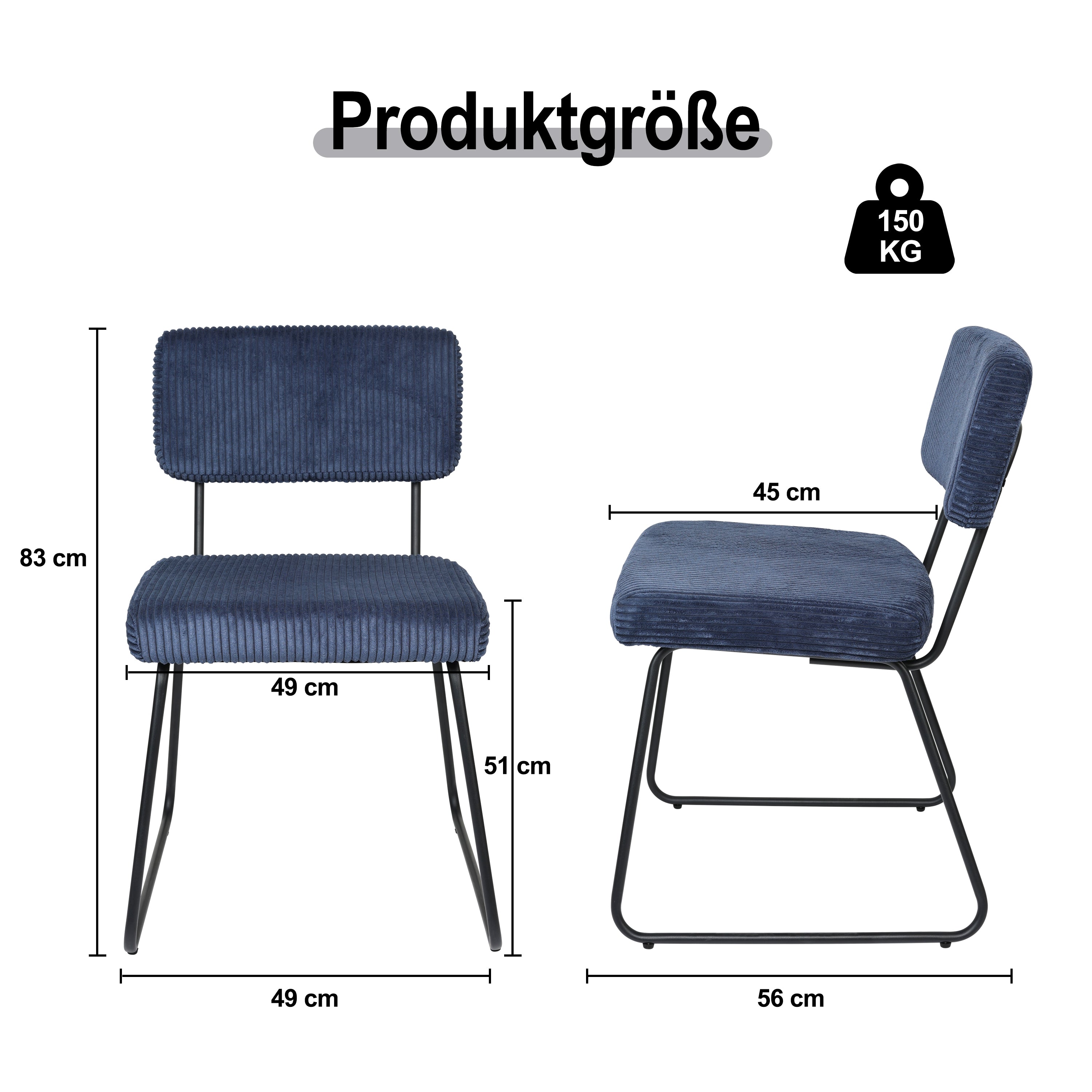 Logidon Melvin eetkamerstoelen set van 2 marineblauw gestreepte stof