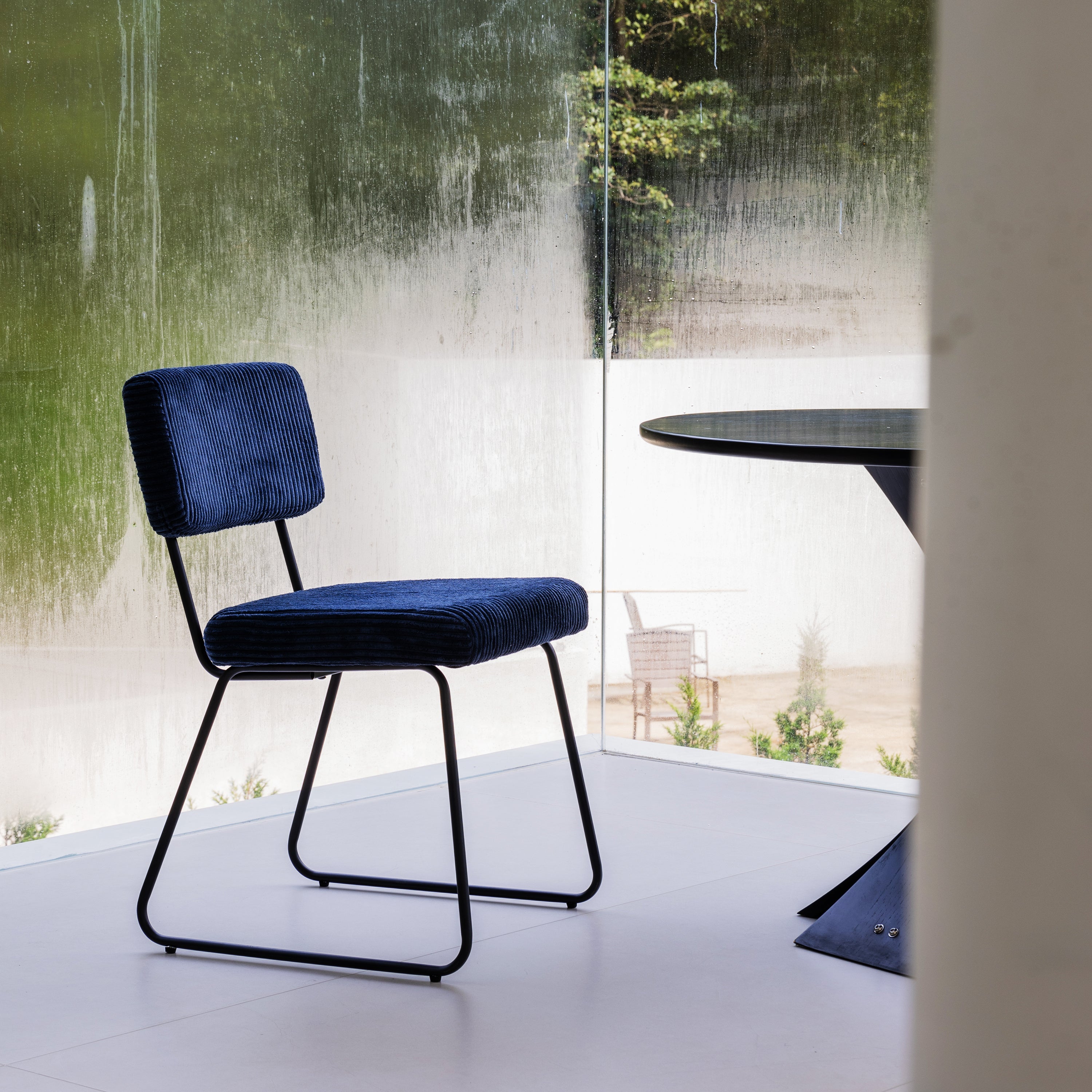 Logidon Melvin eetkamerstoelen set van 2 marineblauw gestreepte stof