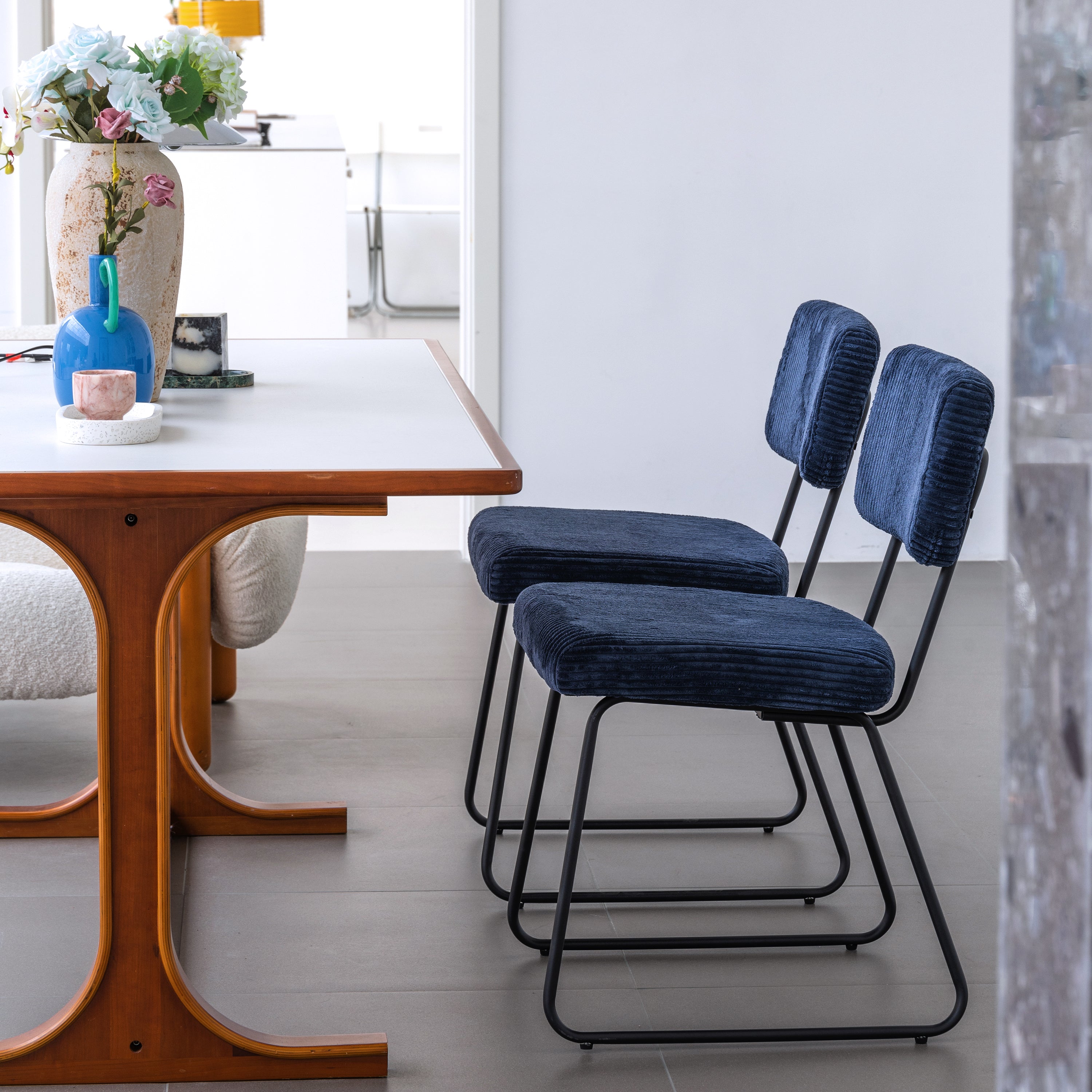Logidon Melvin eetkamerstoelen set van 2 marineblauw gestreepte stof