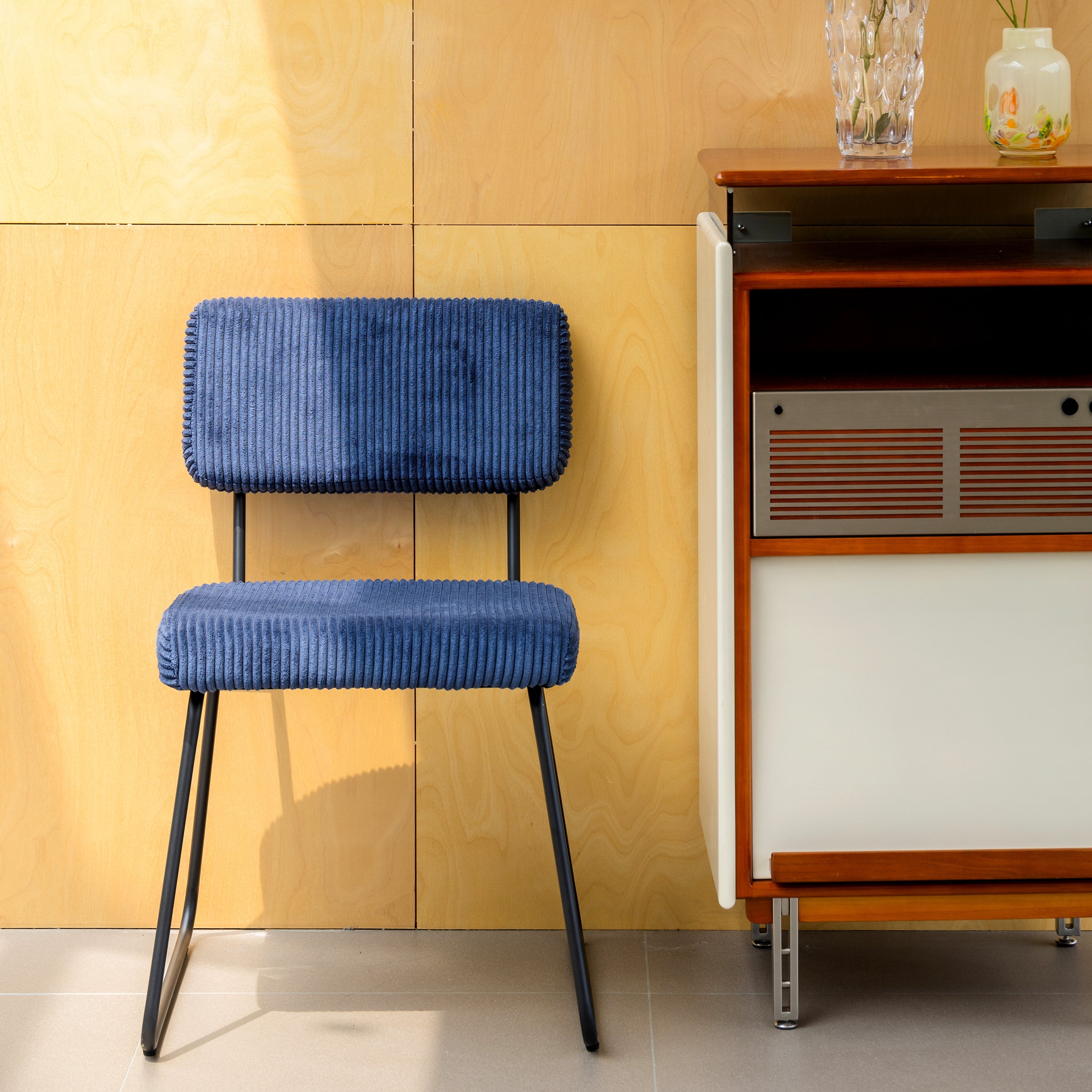 Logidon Melvin eetkamerstoelen set van 2 marineblauw gestreepte stof