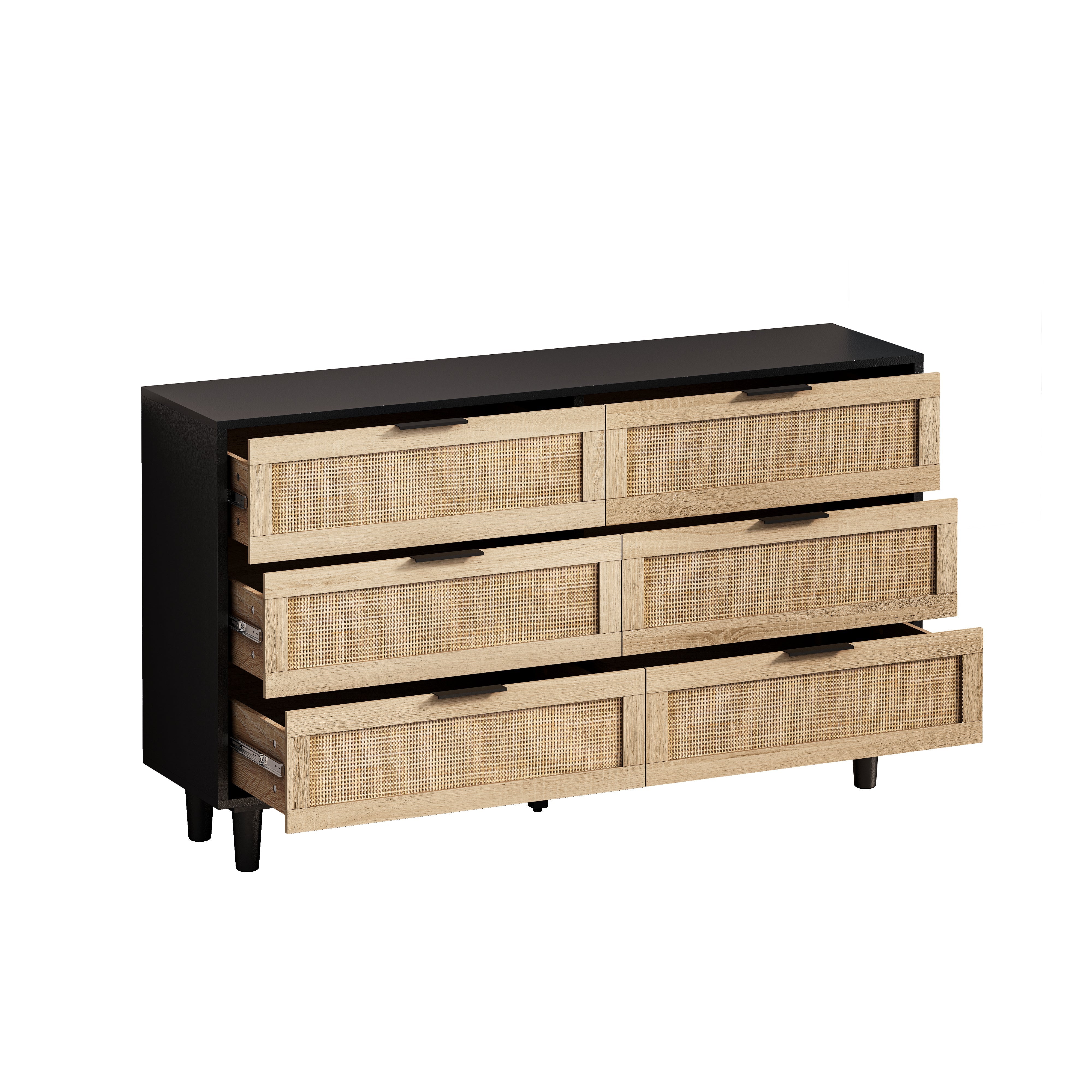 Logidon Rotan opbergkast 130 cm zwart 6 lades
